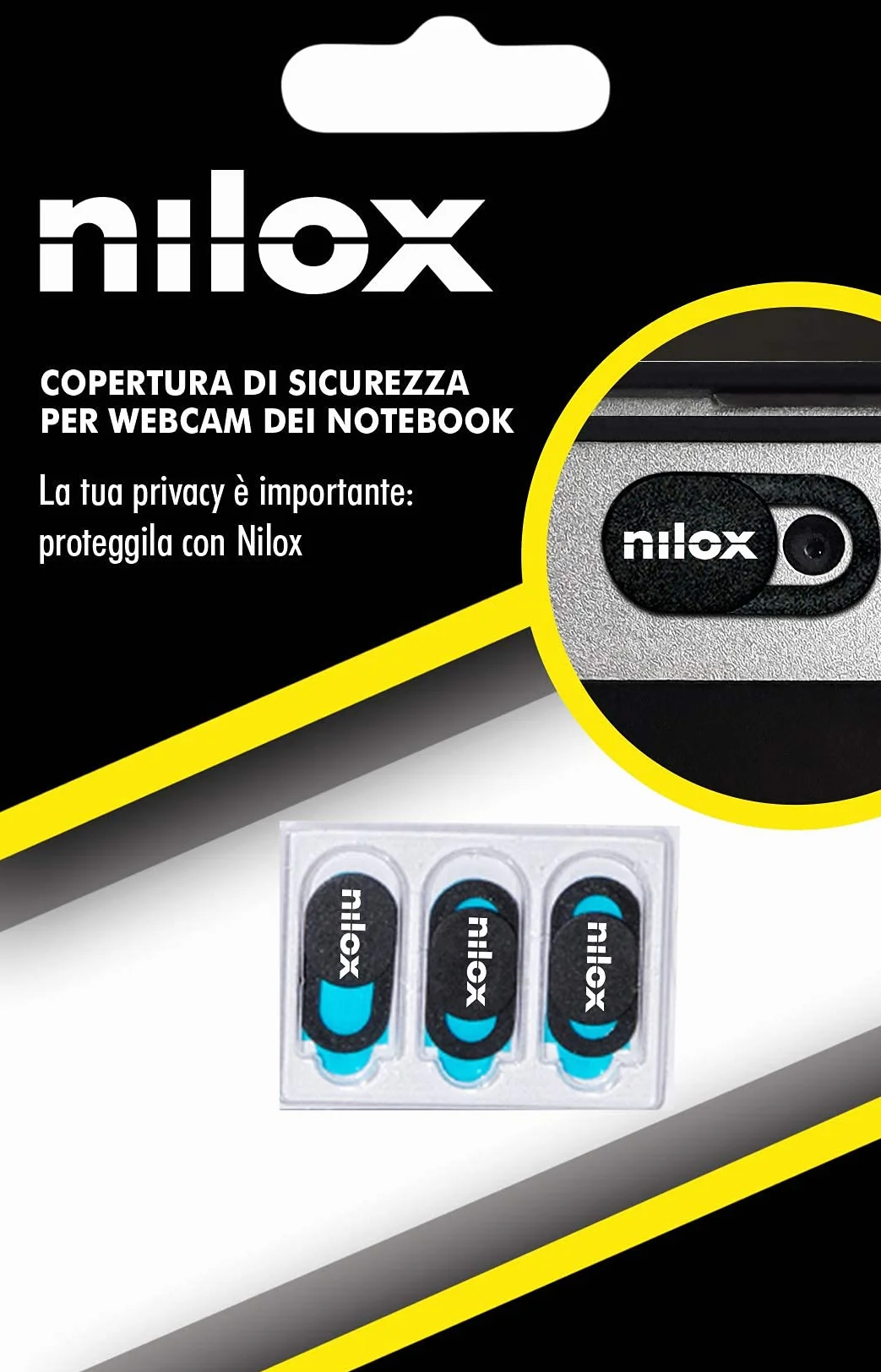 Nilox Copri Webcam Privacy, Copri Telecamera PC Scorrevole, Design Ultrasottile, Adatto per Notebook, Tablet e TV, Confezione da 3 Pezzi, Colore Nero
