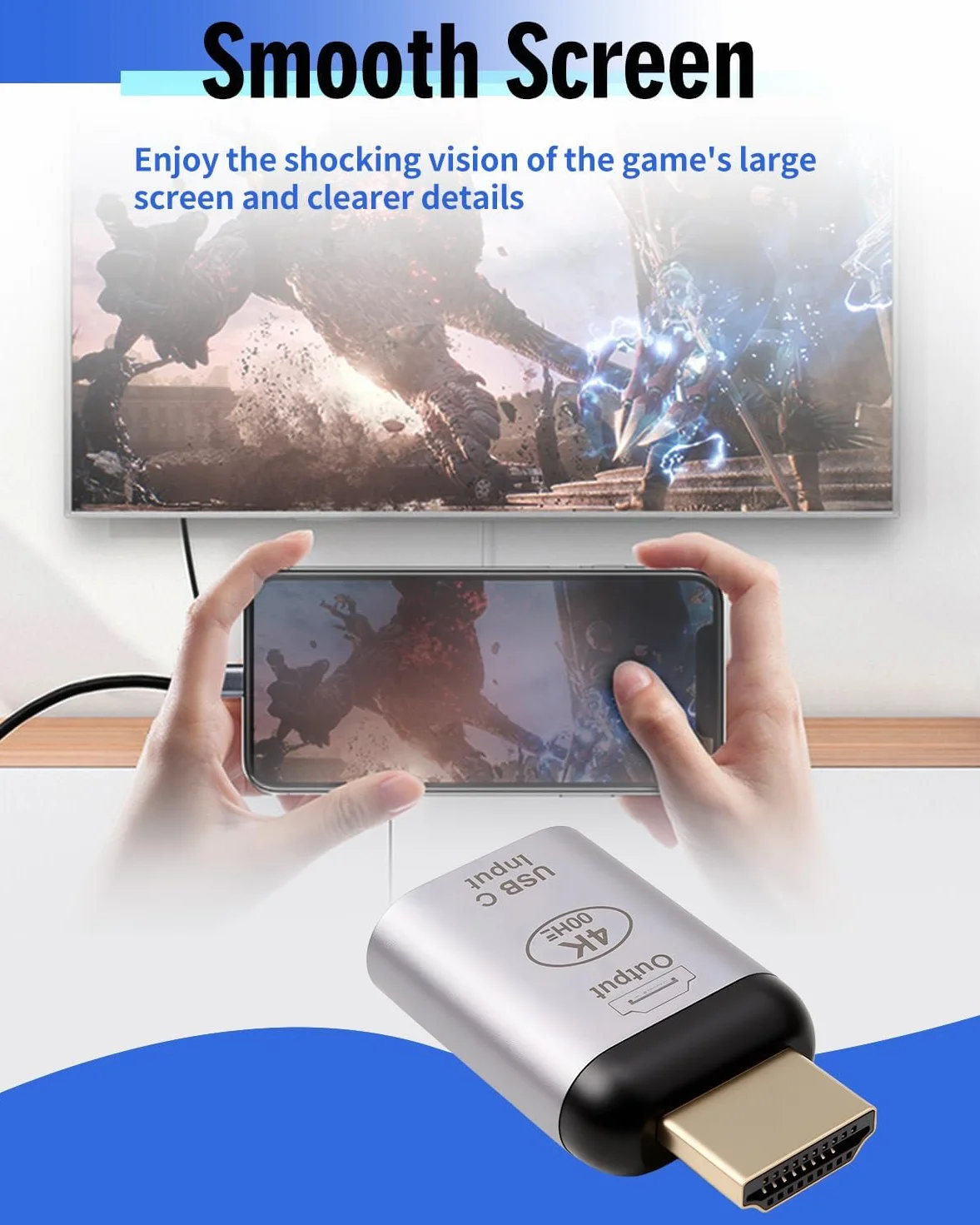 Adattatore HDMI a USB C, adattatore USB C a HDMI 4K 60Hz maschio per display, monitor, TV, laptop, telefono e tablet, adattatore HDMI compatibile con modalità specchio ed espansione