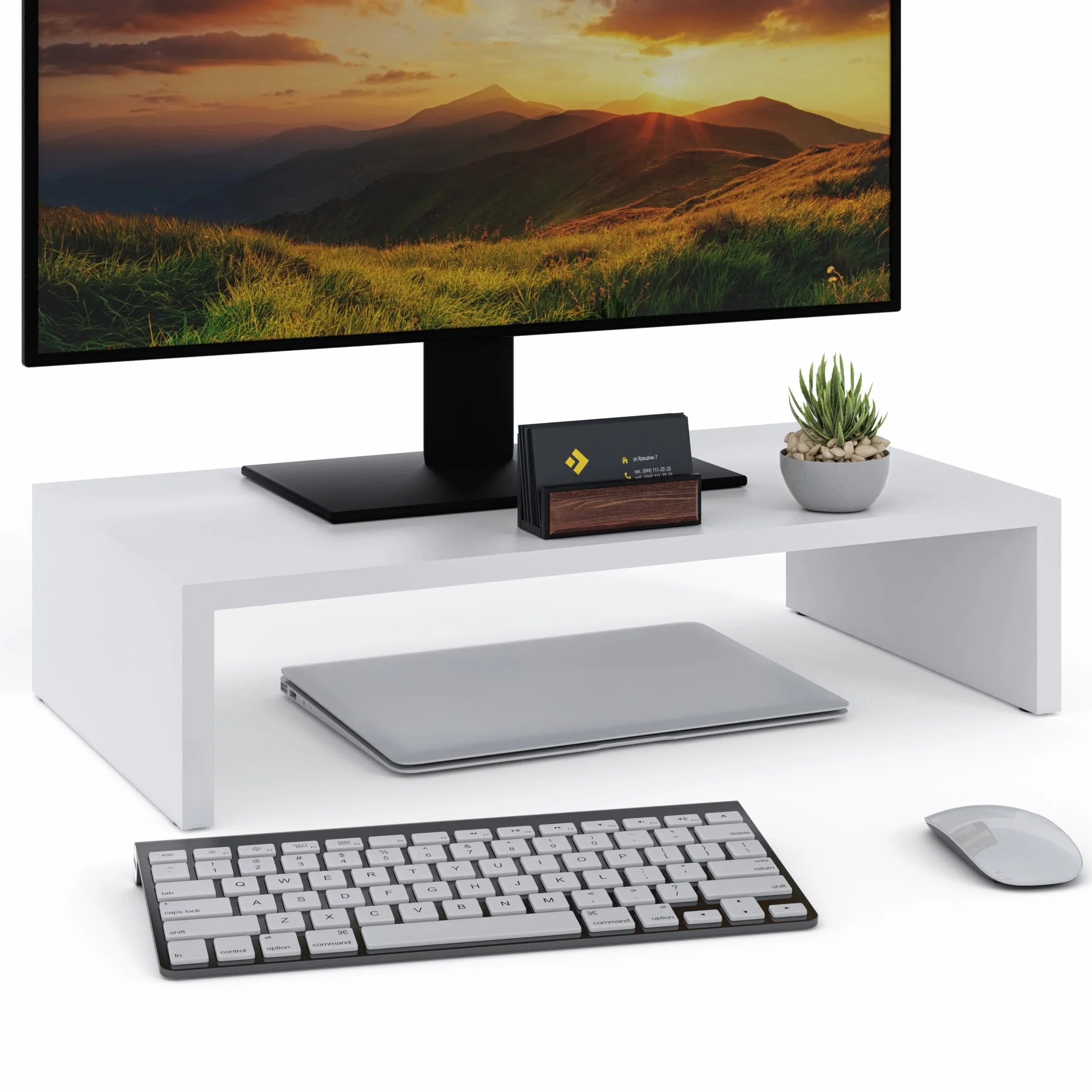 Supporto per monitor, supporto per monitor per computer a 1 livelli, supporto per laptop, supporto per computer, supporto per stampante con ripiano, ideale per il tuo ufficio a casa Bianco
