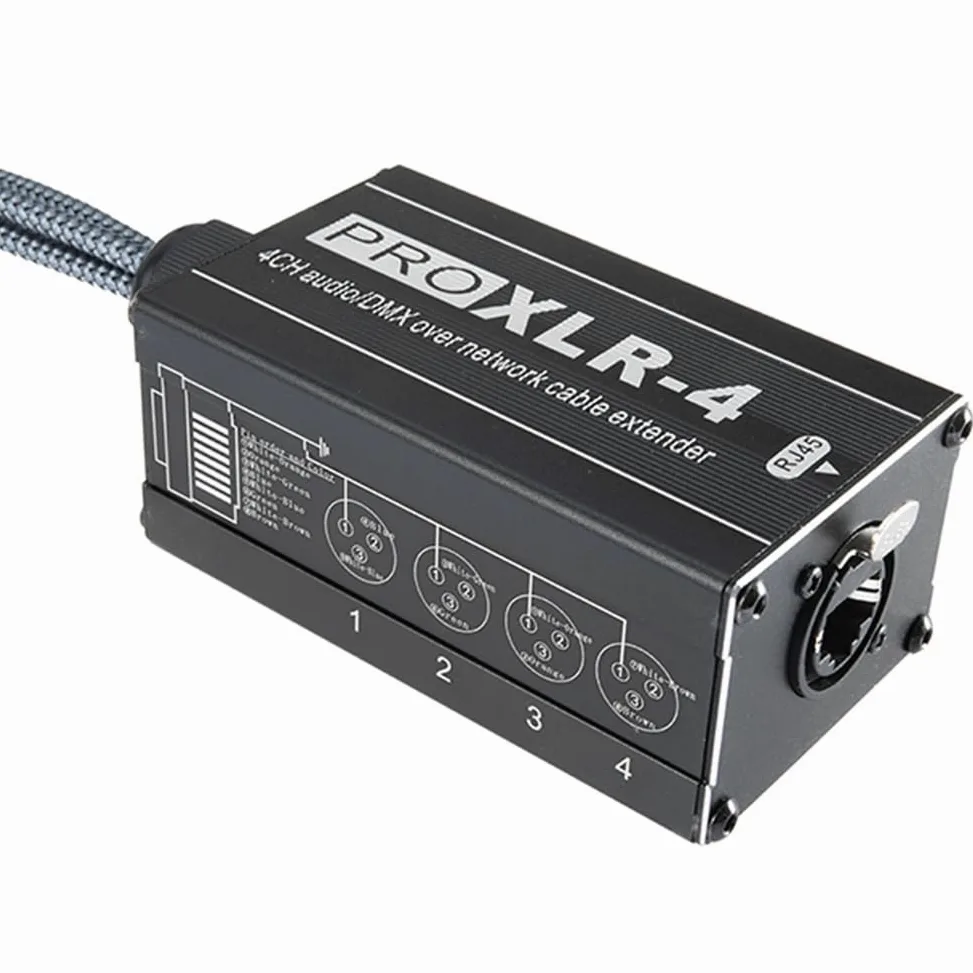 XLR maschio/femmina 4 canali Snake 3Pin XLR/to Ethercon RJ45 Cat5/Cat6 Ethernet Extender (1 paio) nero