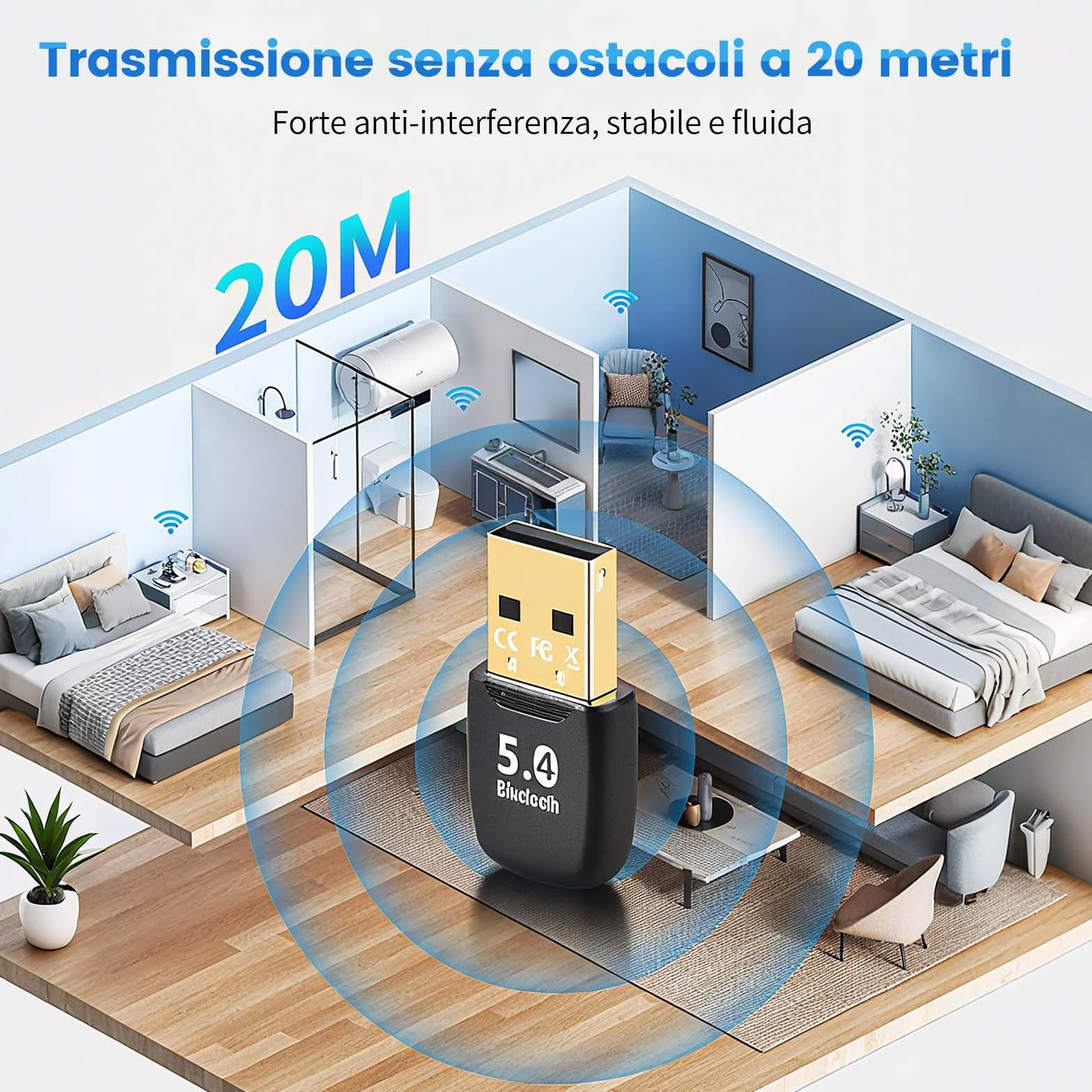 Adattatore Bluetooth 5.4 USB per PC, ricevitore Bluetooth Dongle a bassa latenza, Plug & Play, compatibile con Windows 7/8.1/10/11, computer desktop e laptop, mouse, tastiera, cuffie