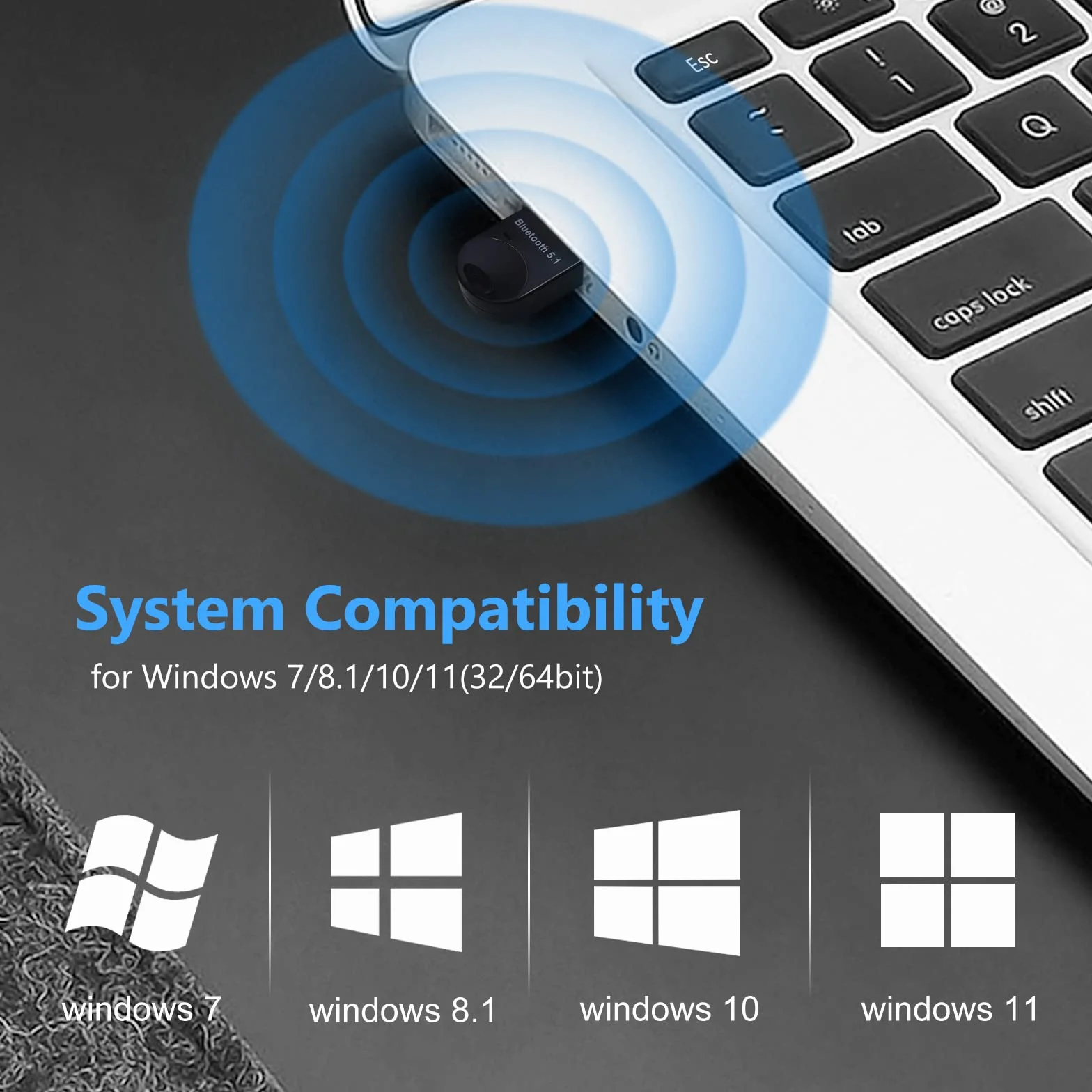 Adattatore Bluetooth USB 5.1, Chiavetta Bluetooth per PC Laptop EDR Dongle USB Bluetooth Compatibile con Windows 11/10/8.1/7