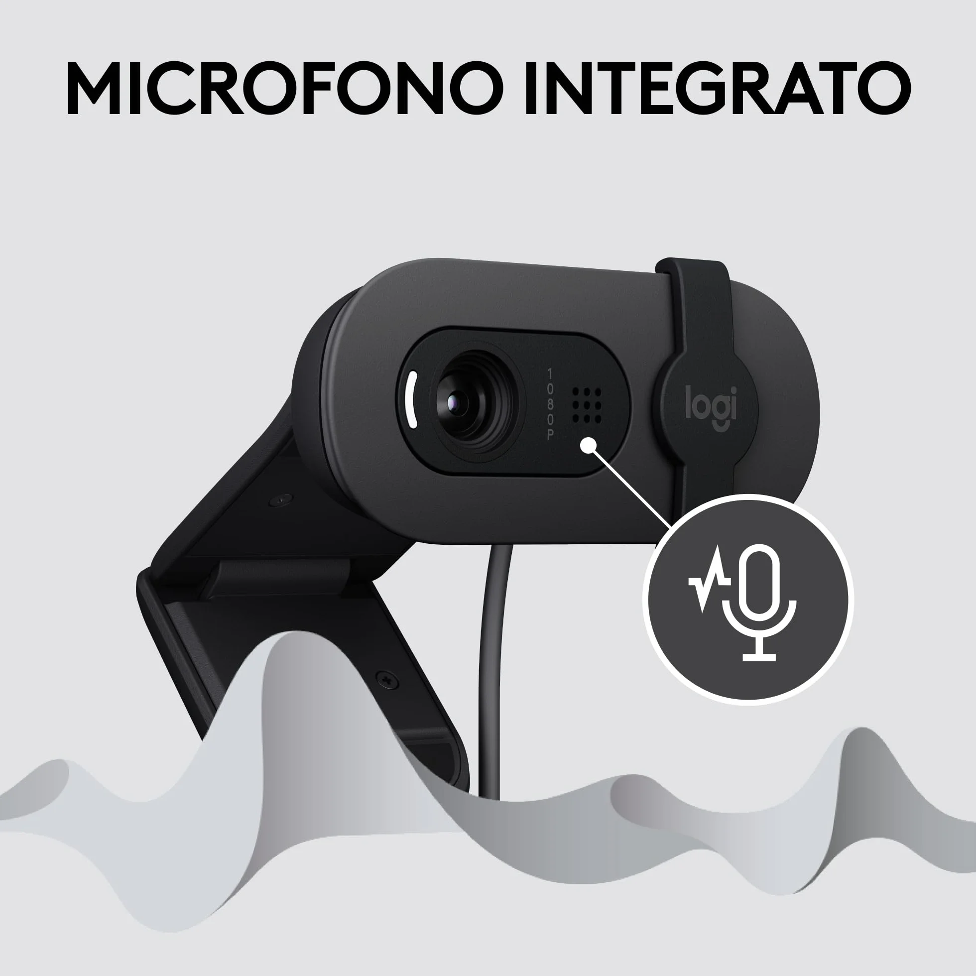 Logitech Brio 100 Full HD per riunioni e streaming, bilanciamento automatico illuminazione, microfono integrato, copriobiettivo, USB-A per Microsoft Teams, Google Meet, Zoom ecc - Grafite