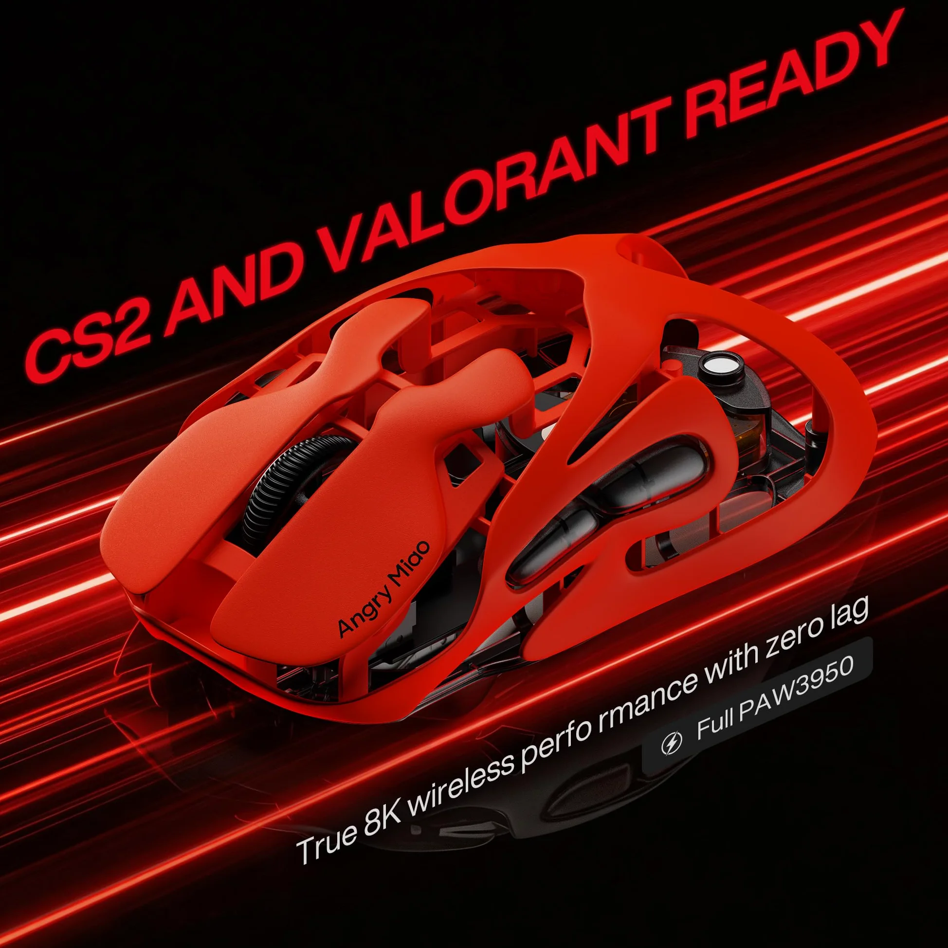 AM Infinity Gaming Mouse wireless - Arancione Blaze, design in metallo ultraleggero da 49 g, sensore PAW3950 da 30000 DPI, doppio polling 8K, batteria sostituibile a caldo, mouse da gioco Tri-Mode