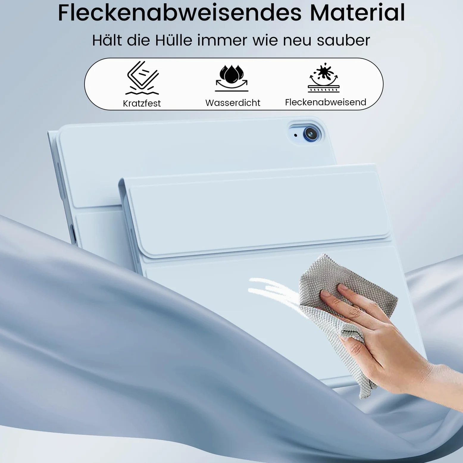Custodia con Tastiera per iPad Air 11 Pollici 2025 2024 (M3/M2), iPad Air 5 4 2022/2020 10,9 Pollici, Cover Morbida TPU con Supporto per Penna, Tastiera Folio Magnetica Rimovibile, Blu Chiaro