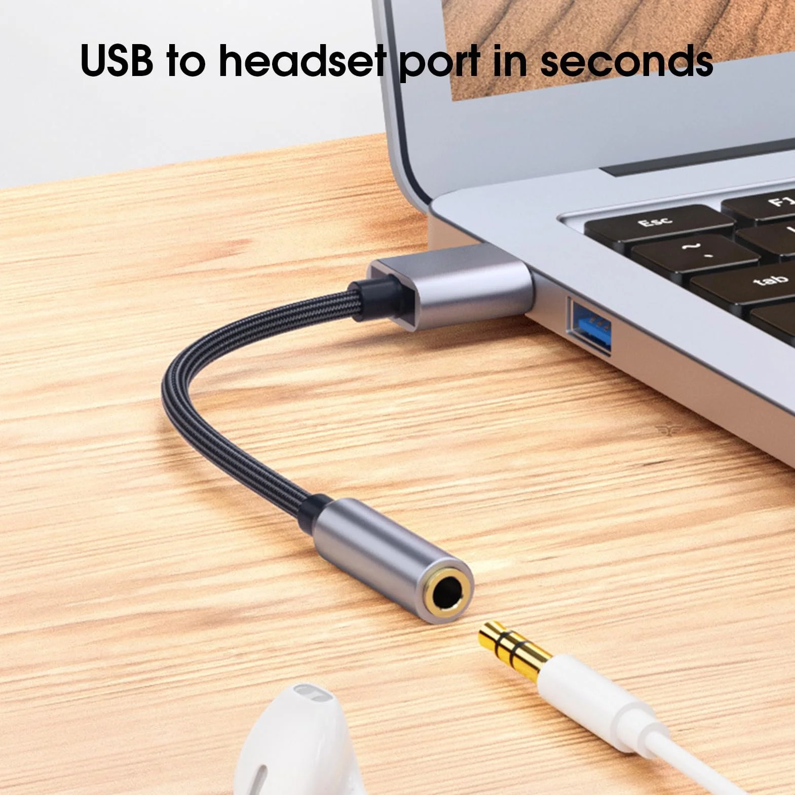 Convertitore audio audio stabile trasmissione dati USB a 3,5 mm Scheda audio desktop portatile pratico grigio argento 20 cm