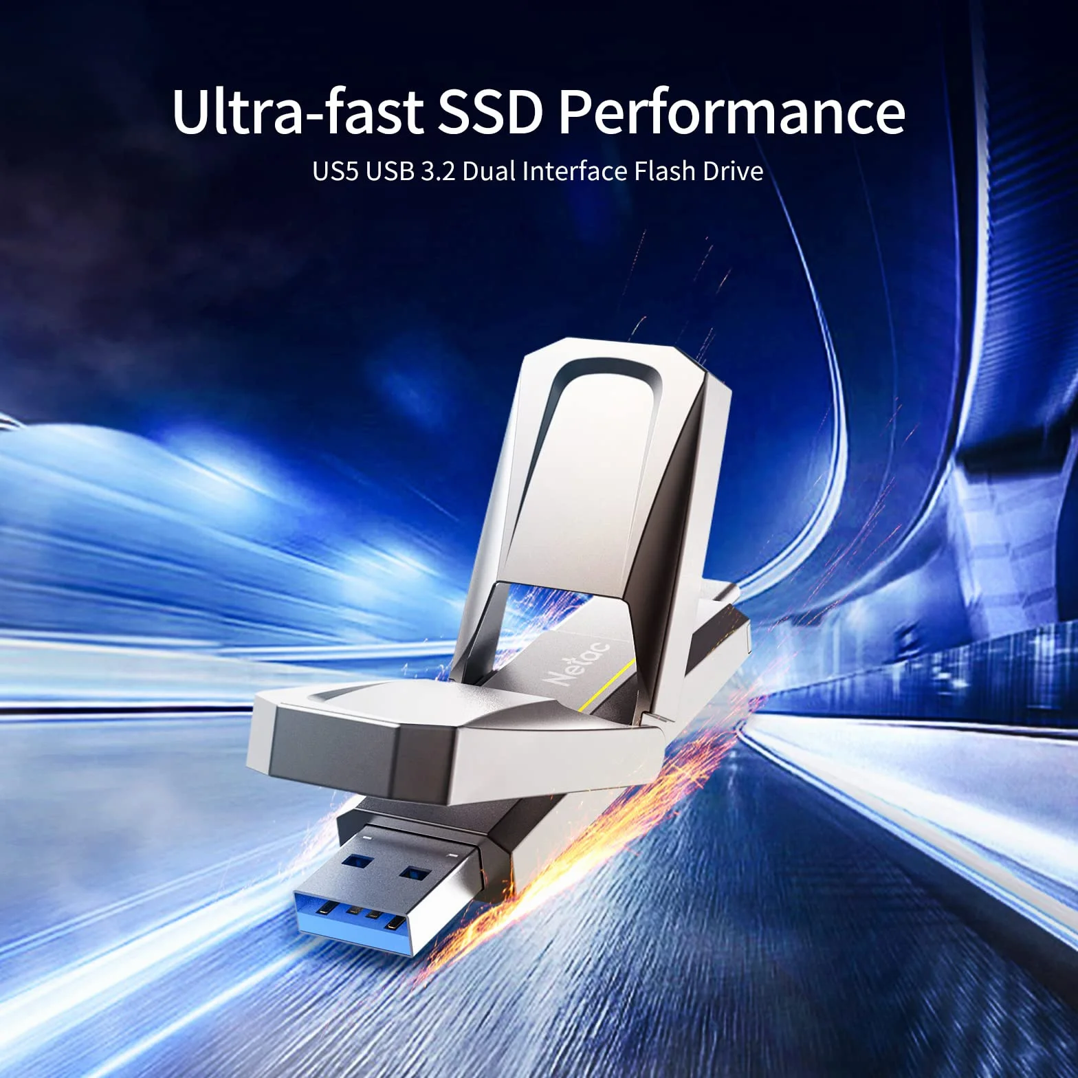 Netac US5 256GB Solid USB State Drive Portatile Esterno USB SSD Type-c e USB 3.2 Doppia Interfaccia Velocità fino a 550MB/s
