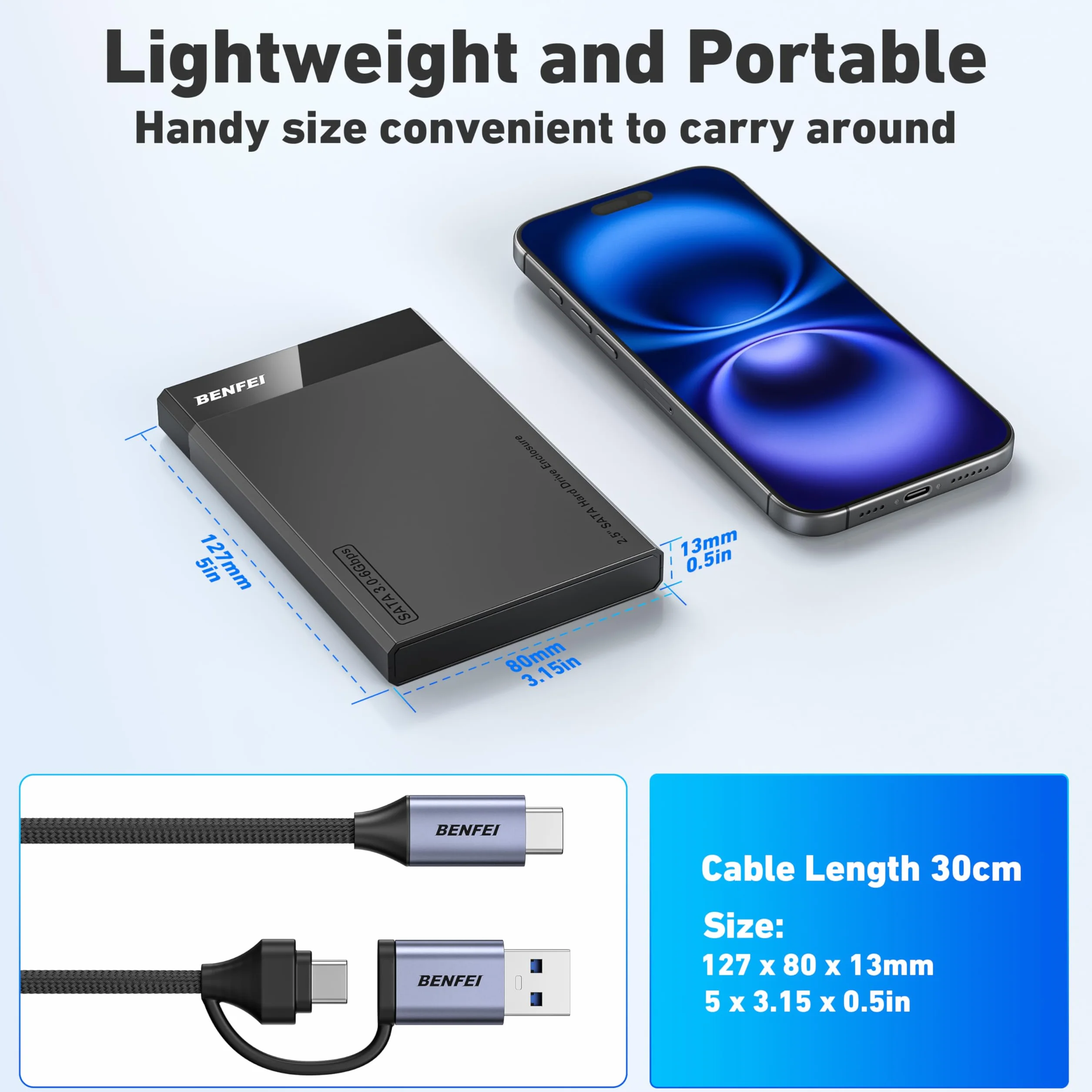 BENFEI Custodia per disco rigido esterno da 2,5 pollici da SATA a USB senza attrezzi (6Gbps, ottimizzata per SSD, supporto UASP SATA III)