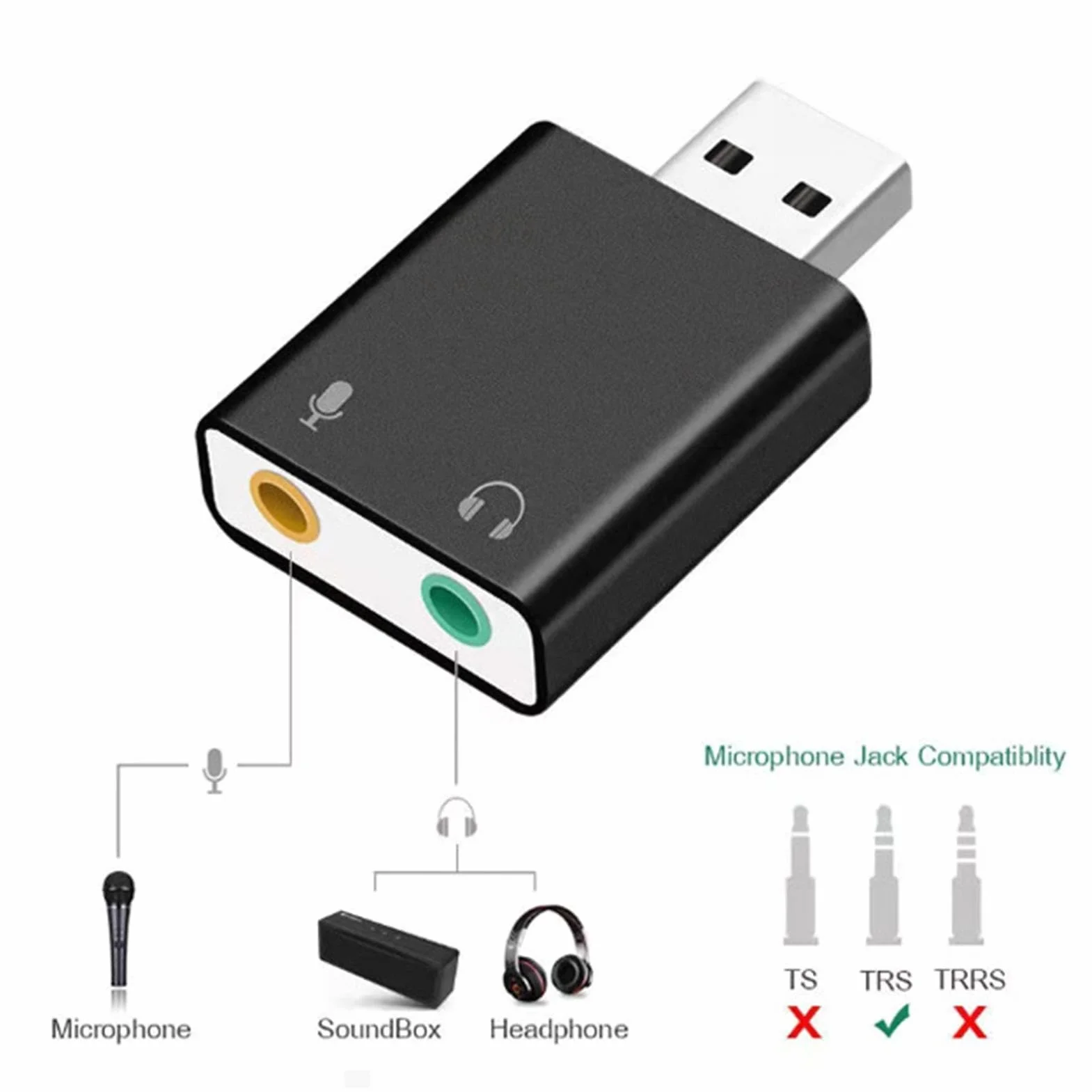Scheda audio USB – Adattatore audio da 3,5 mm | Convertitore stereo esterno Plug Play, interfaccia in lega di alluminio, jack per microfono per cuffie, compatibile con computer portatile desktop