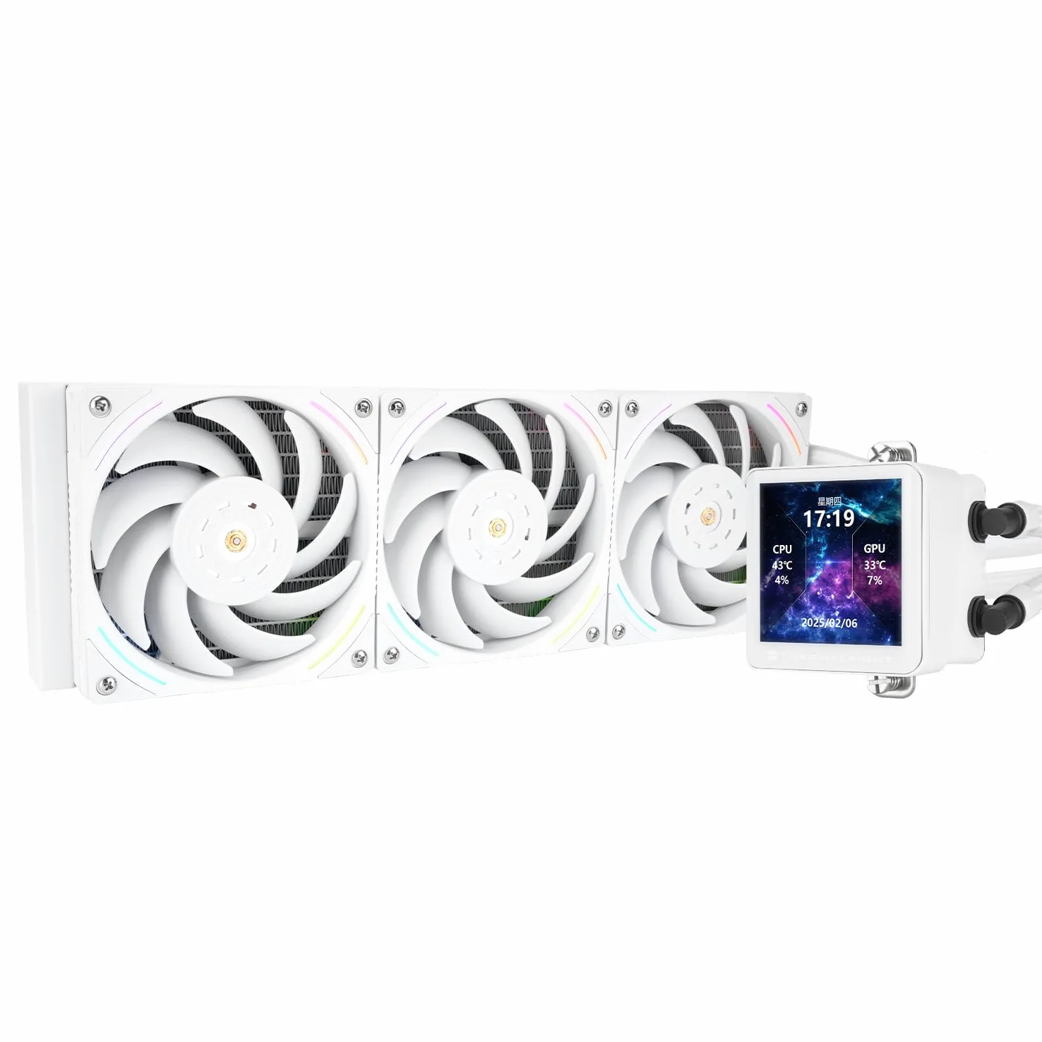 TR Frozen Vision 360 bianco-Liquid CPU, con 3 ventole PWM,Schermo LCD IPS con immagine quadrata da 2,88 pollici per 480 x 480 pixel, raffreddamento ad acqua CPU per computer per AM4/AM5 e Intel