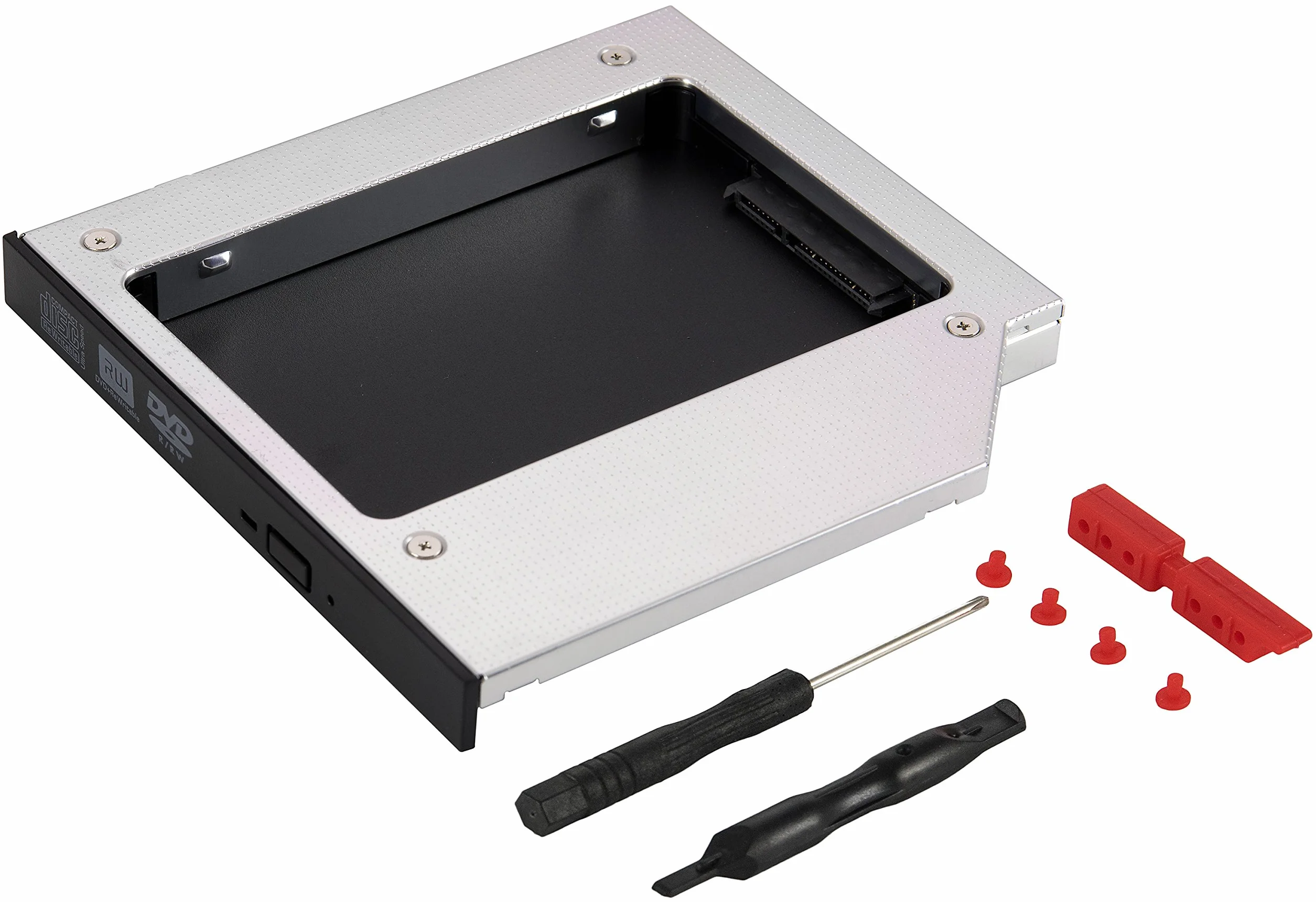 Poppstar Caddy per SSD HDD disco rigido 2,5" (7 mm, 9,5 mm, 12,5 mm) Adattatore notebook HDD al posto del lettore DVD / slot CD Sata 3 da 12,7 mm (per portatile ecc.)