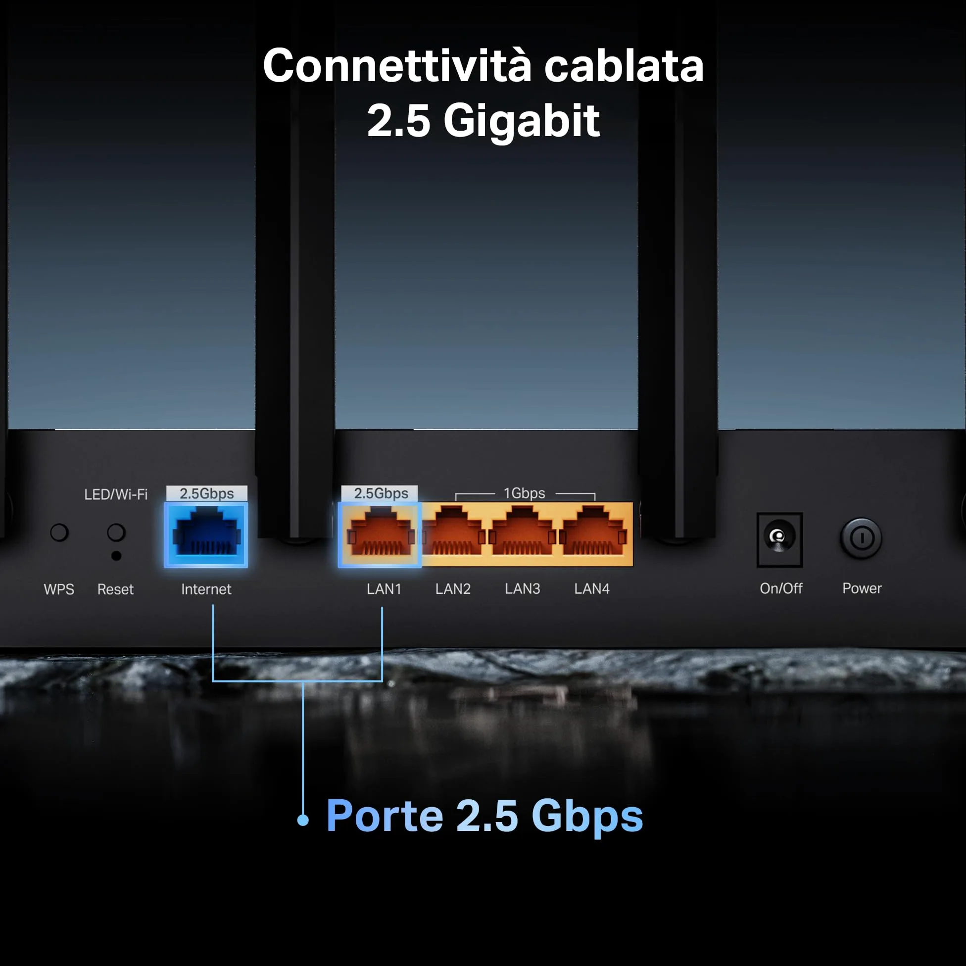 TP-Link Archer BE400 Router Wi-Fi 7 Dual-Band BE6500Mbps, 2.5G WAN, 2.5G LAN, 3 Porte 1G LAN, 4K-QAM, MLO, MU-MIMO, Beamforming, 6 Antenne Esterne, Home Shield, IoT, Compatible con EasyMesh