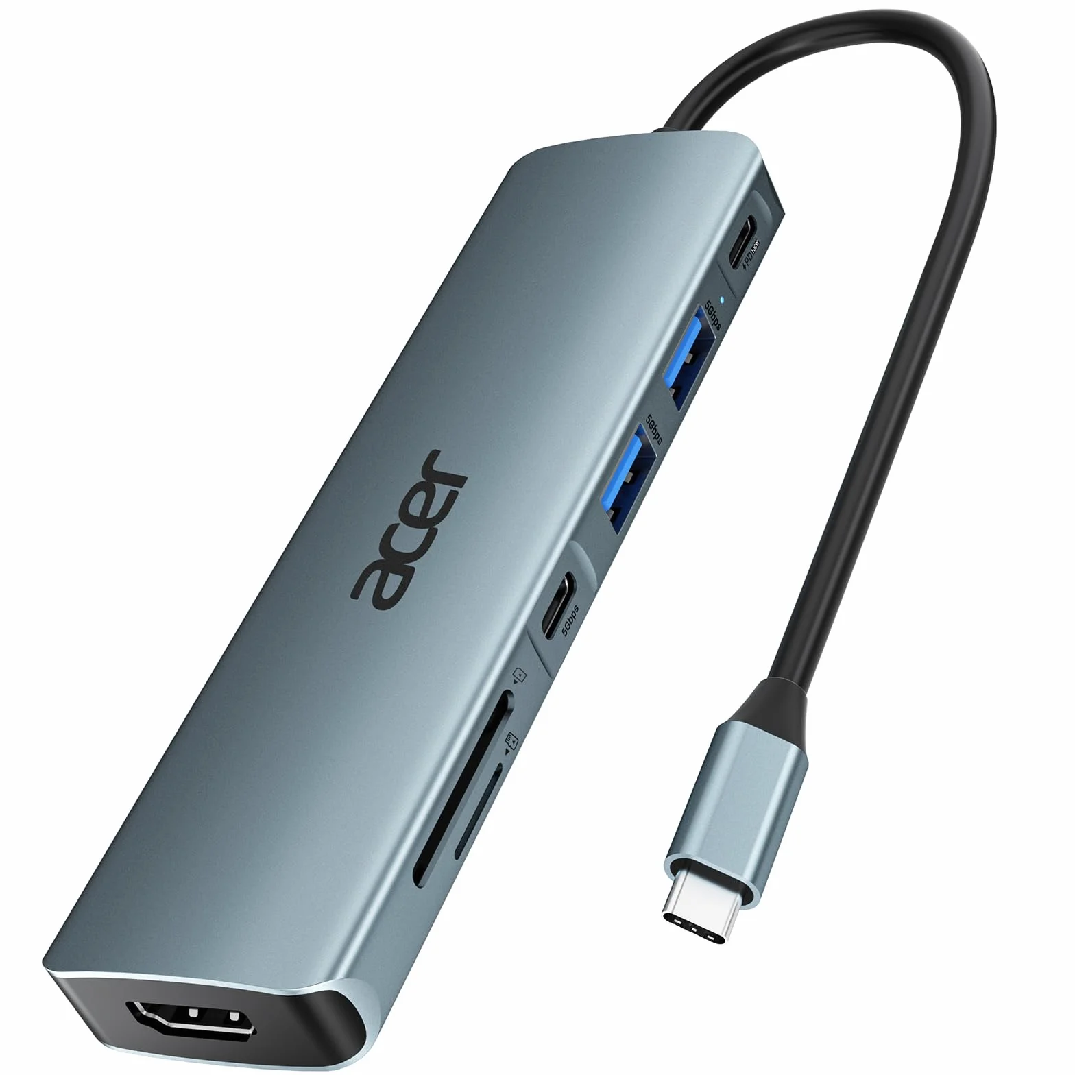 Acer Hub USB C 7 in 1, Adattatore USB C con HDMI 4K, PD 100W, Lettore Schede SD/TF, 2 USB-A 3.0 5Gbps, Adattatore multiporta USBC Hub Compatibile con iPad Pro Air, iPhone 16 Plus Pro Max, Galaxy S24