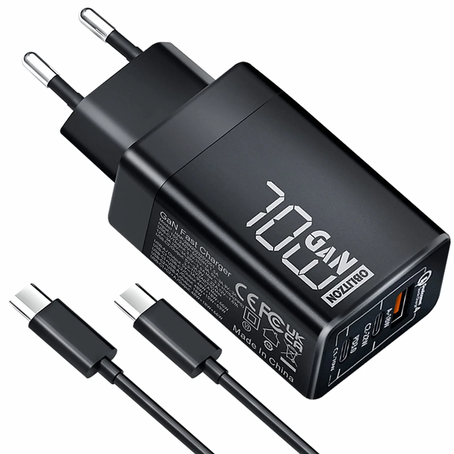 Caricatore USB C 70W 3 Porte PD3.0 GaN per MacBook Pro Dell XPS Google Pixel iPhone iPad Pro Samsung Galaxy