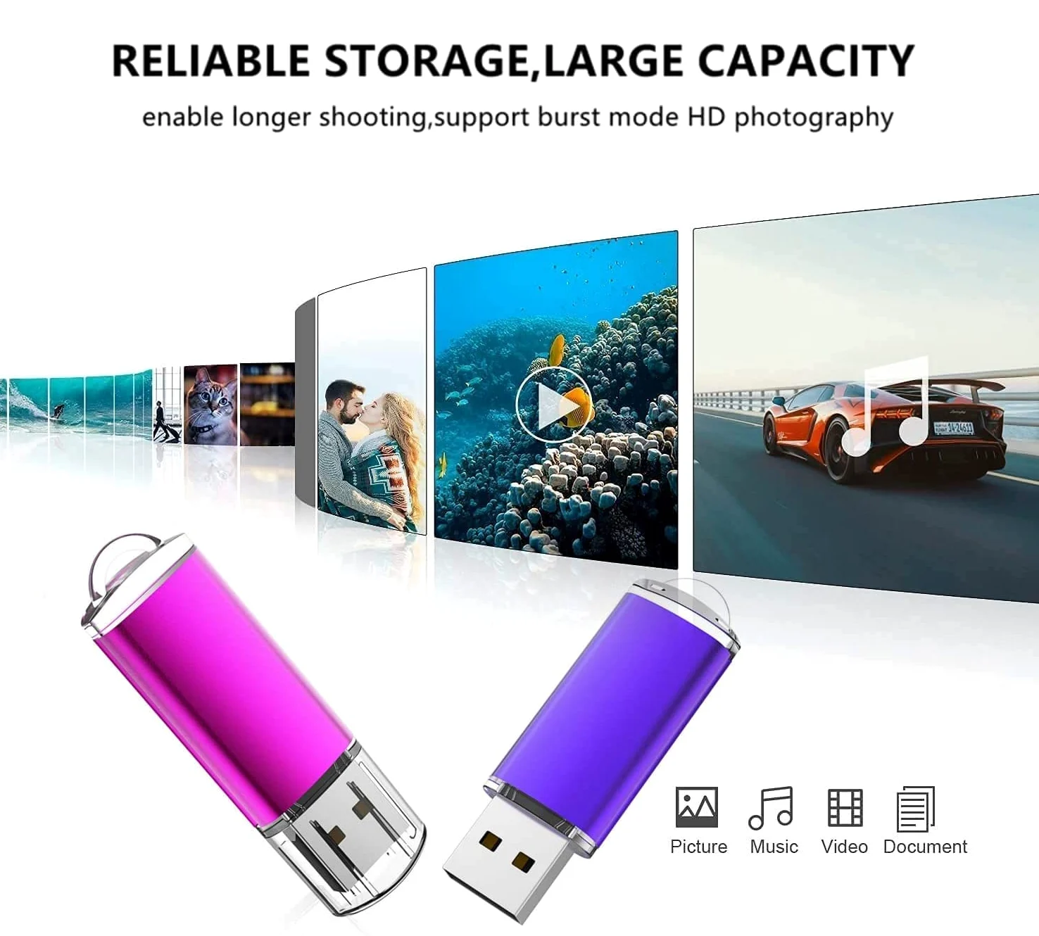 K&ZZ - Chiavetta USB 2.0 da 64 GB, confezione da 10 unità flash da 64 GB, chiavetta USB 2.0 con zip, 5 colori (viola, blu, rosa, verde, arancione)