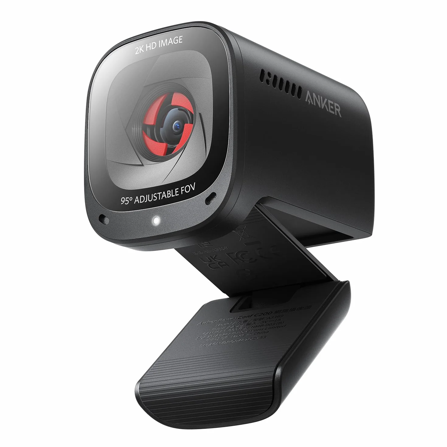 AnkerWork PowerConf C200 2K USB Webcam per laptop e computer, microfoni con cancellazione del rumore AI, stereo, campo visivo regolabile, correzione della luce bassa, copertura privacy integrata