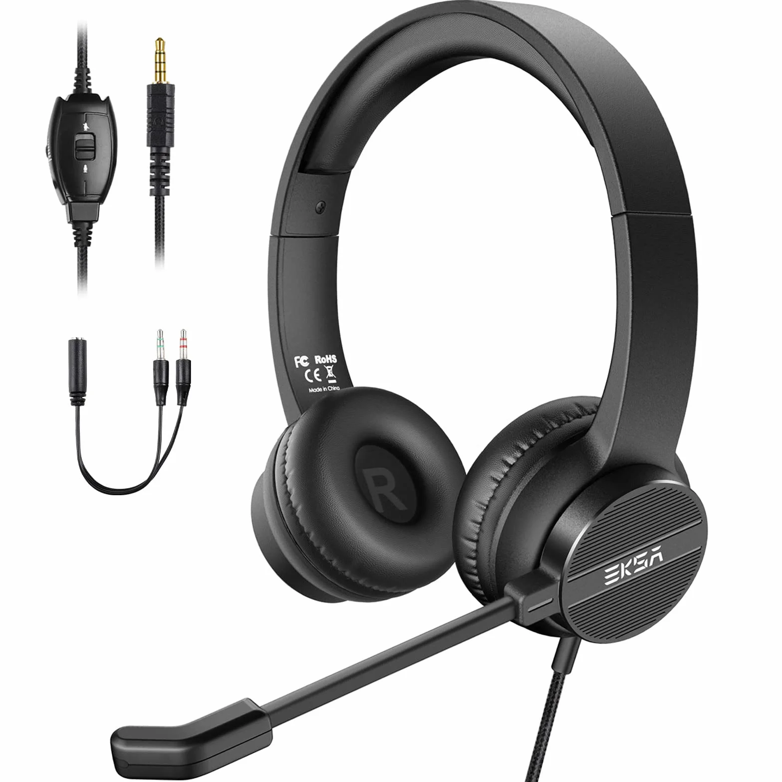 EKSA H12 - Cuffie con microfono per PC, con pulsante di muto, controllo del volume, ideale per riunioni, videoconferenze, telelavoro, ufficio, call center, Skype, Zoom