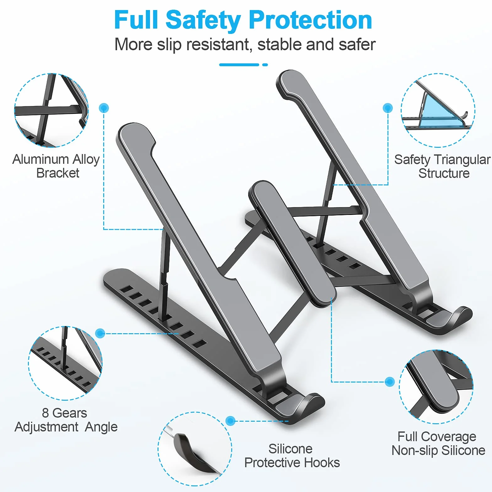 Supporto PC Portatile, 8 Livelli Regolabile & Raffreddamento Porta PC, Pieghevole in Plastica e Silicone Laptop Stand per Computer Portatili e Tablet (10-15,6’’)