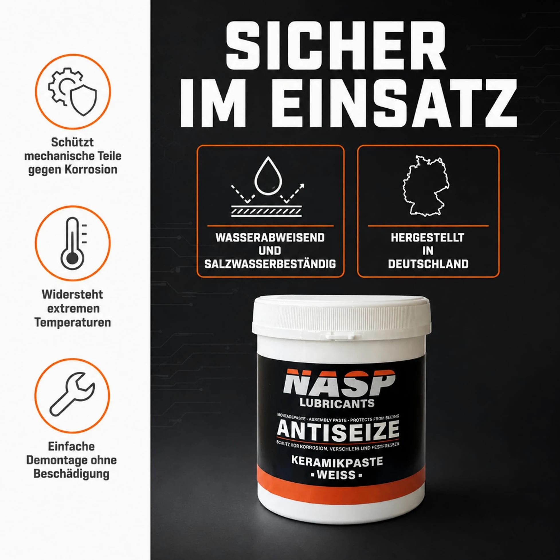 NASP Ceramic Paste 500 g | Anti-Seize Metal-Free mounting Paste Heat-Resistant Against Corrosion Seizure