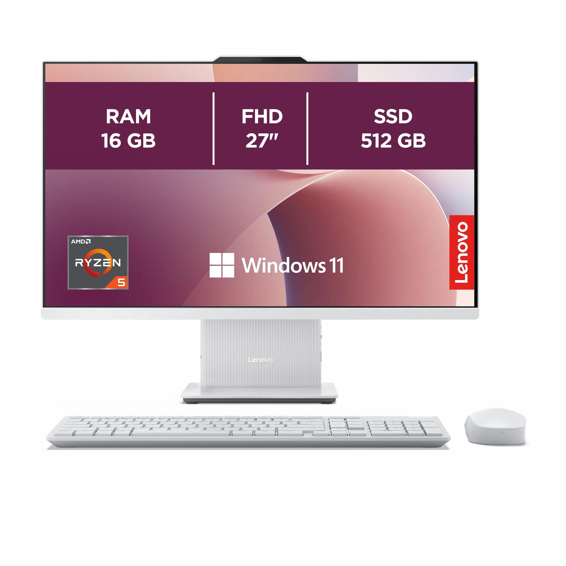 Lenovo IdeaCentre All-In-One Desktop 27" FHD AMD Ryzen 5 7535HS 512GB SSD 16GB RAM WiFi 6 Windows 11