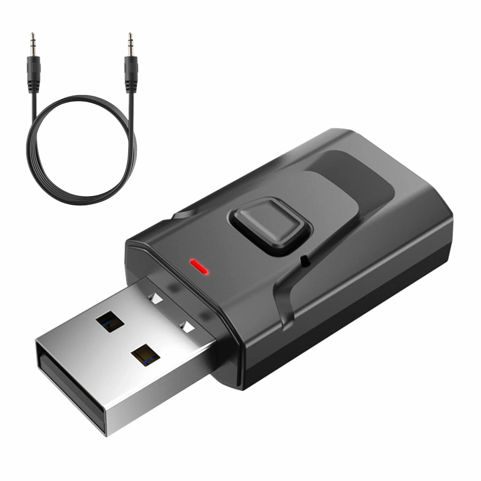 Adattatore Bluetooth USB 5.0 2 in 1 (trasmettitore e ricevitore), audio stereo wireless con jack da 3,5 mm per TV, PC, auto, altoparlanti, cuffie, vivavoce, senza latenza