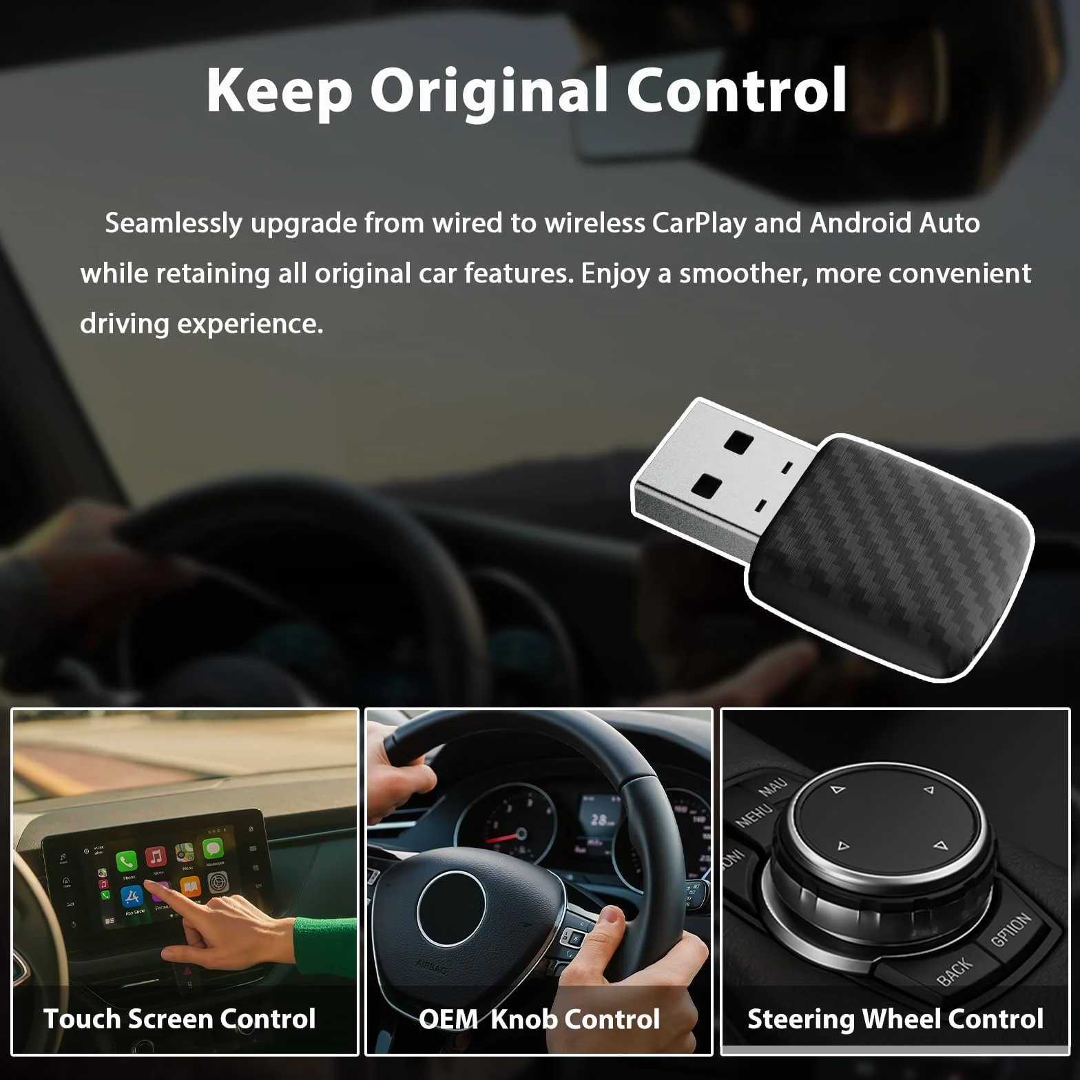 Mini adattatore wireless CarPlay, grigio argento – Adattatore wireless compatto per auto per Android Auto, connessione automatica rapida, aggiornamento CarPlay cablato a wireless 2026 (A28)