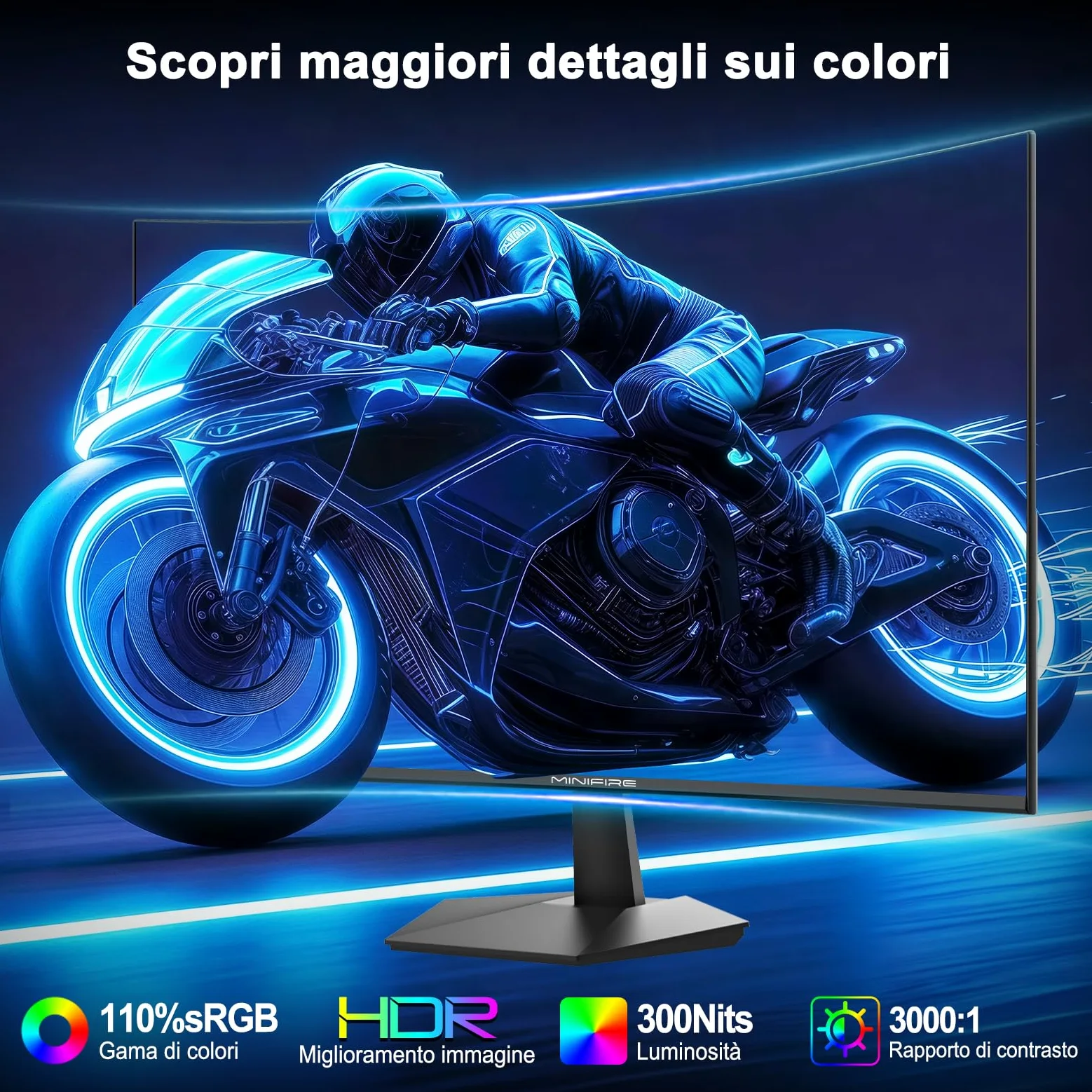 Minifire Curved Gaming Monitor 24 Pollici, 160Hz, 1500R, 1Ms, sRGB110%, FHD 1080P, compatibile con VESA, protezione occhi Adaptive Sync, porte HDMI＆DP (MFG24C1L, cavo HDMI incluso)