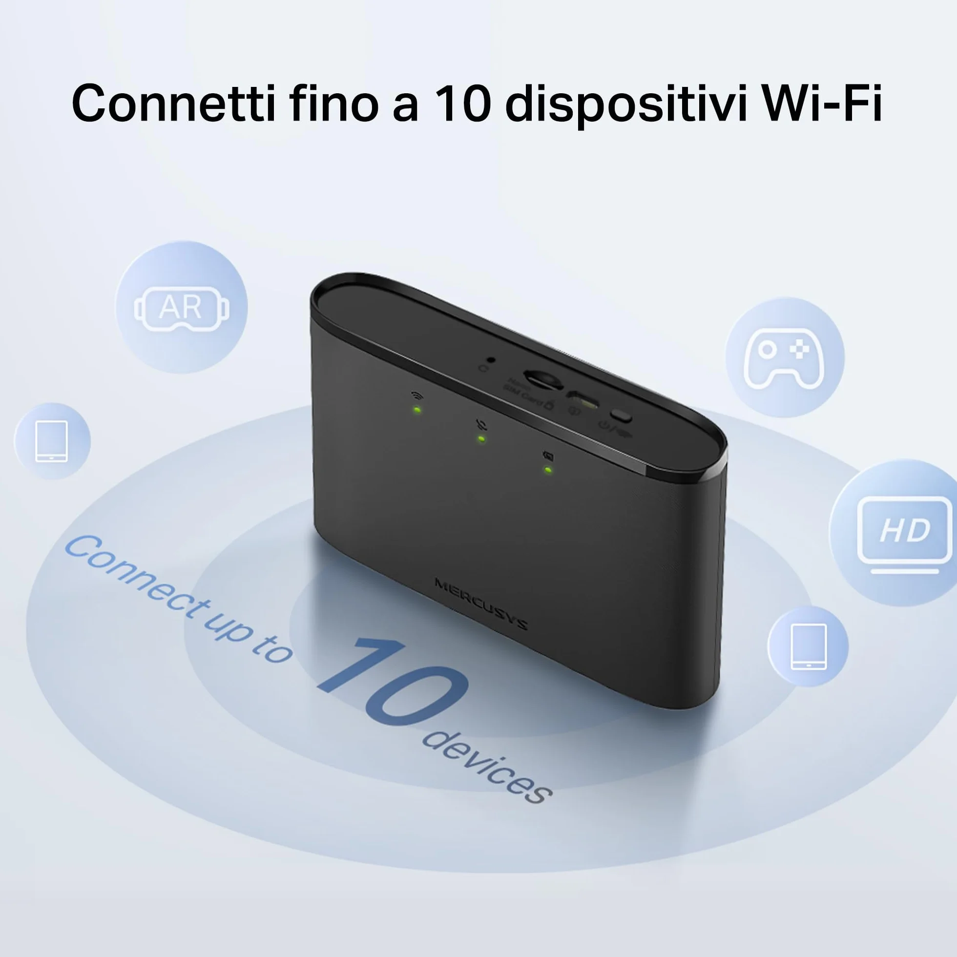 Mercusys TP-Link MT110 Mobile WiFi Router 4G LTE Cat4, WiFi Portatile con Sim, Velocit di Download 150Mbps, Batteria Ricaricabile, Plug&Play