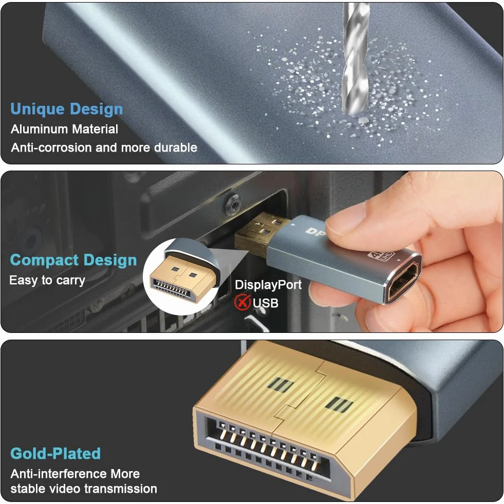 AXFEE 2 Pezzi Adattatore DisplayPort a HDMI 4K, Risoluzione 4K@30hz DP Maschio a HDMI Femmina Convertitore, hdmi Adattatore Displayport, per HDTV, Monitor, Proiettori, Portatili, Desktop