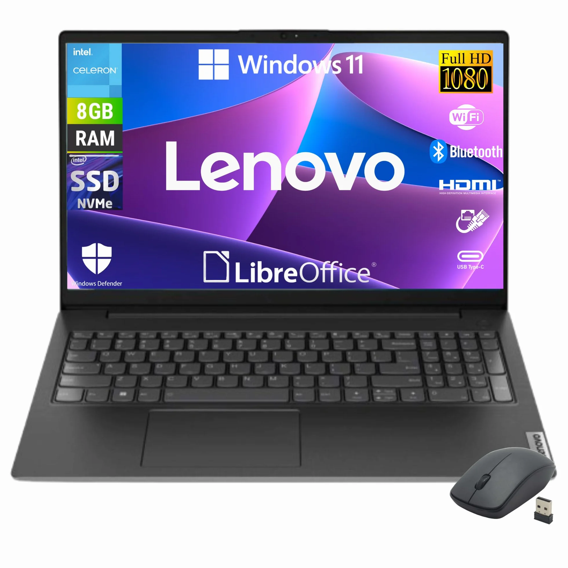 Lenovo Notebook PC Portatile 15,6" Full HD Intel N4500 8GB RAM 256GB SSD NVMe Win 11 Pro