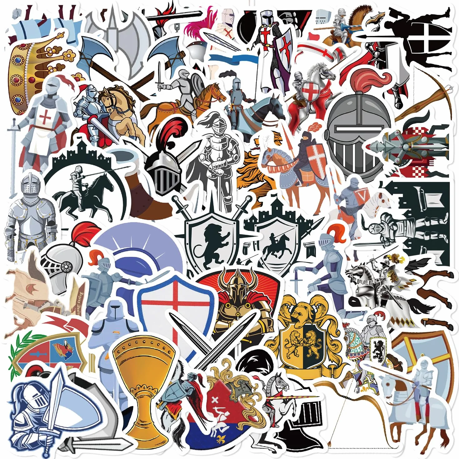 LYLSDSB Adesivi a forma di cavaliere medievale, 50 pezzi, in vinile, divertenti cartoni animati, adesivi per bottiglie d'acqua, laptop, skateboard, scrapbook, bicicletta, bagagli, graziosi adesivi