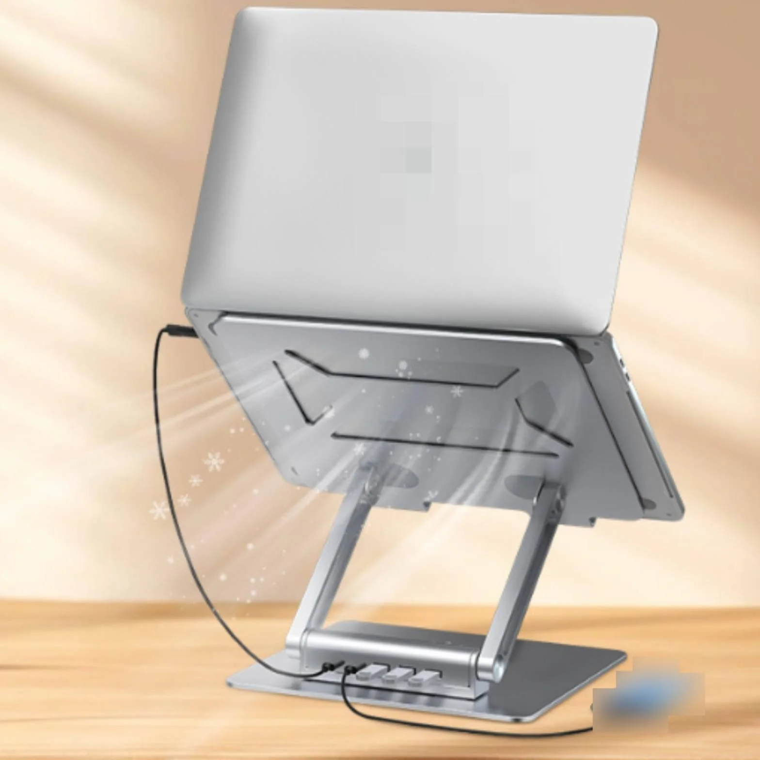 Supporto Laptop con Docking Integrata Supporto Notebook Riser Regolabile Pieghevole Struttura a Snodo in Lega D Alluminio Base Stabile con Usb Adatto per Ufficio, Argento