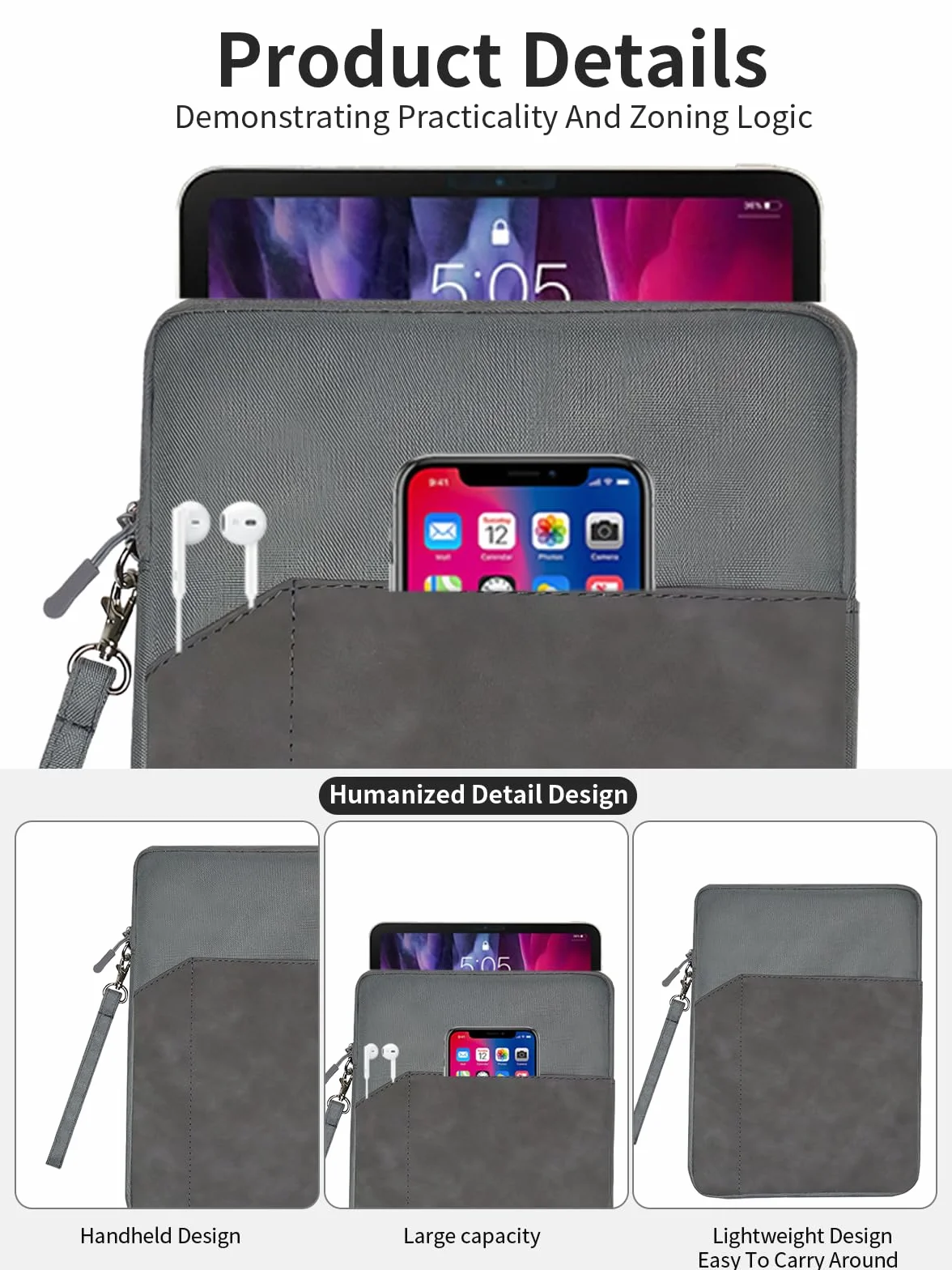 Custodia per tablet Remarkable Paper Pro Move (7,3 pollici), protezione completa, impermeabile, leggera e portatile, grigio scuro