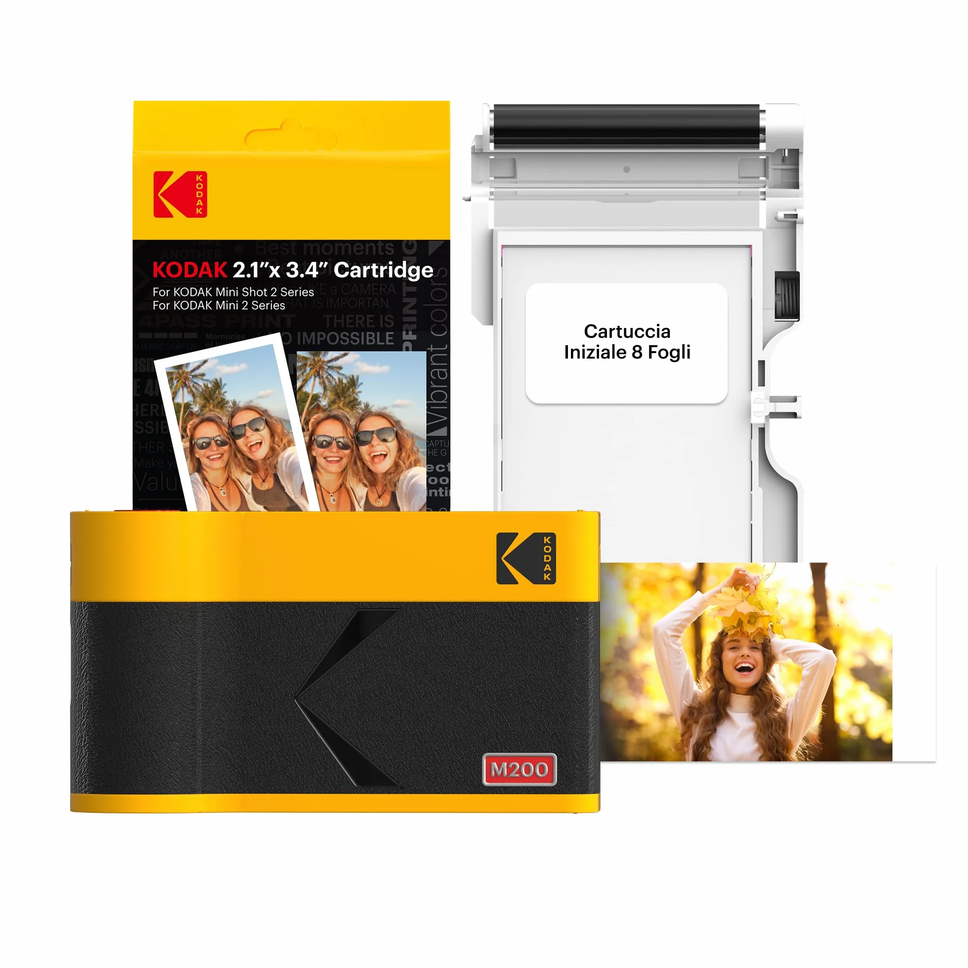 KODAK Mini 2 Era Regalo di Natale 4PASS Stampante Fotografica Portatile (5.3x8.6cm) (Stampante Fotografica Portatile + 8 Fogli inclusi + Pacchetto accessori e 30 Fogli, Giallo)