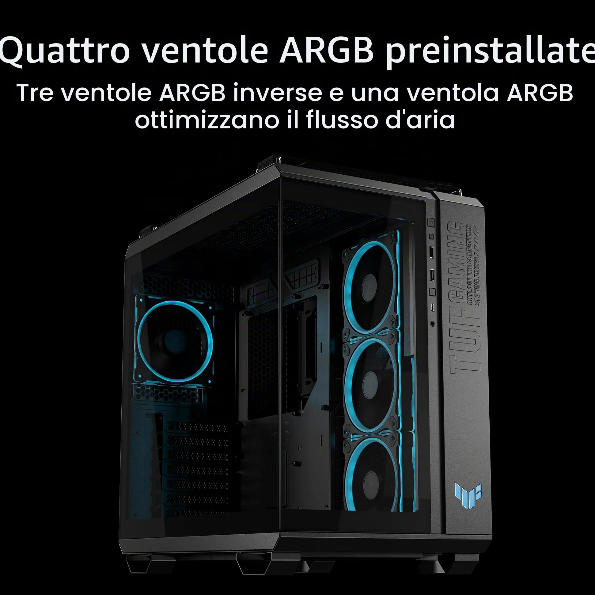ASUS TUF GAMING GT502 HORIZON TG ARGB, Chassis a Doppia Camera con Design Panoramico e Pannello in Vetro + TUF GAMING GT502 HORIZON ARGB LIGHTING KIT, Kit di Illuminazione, Nero
