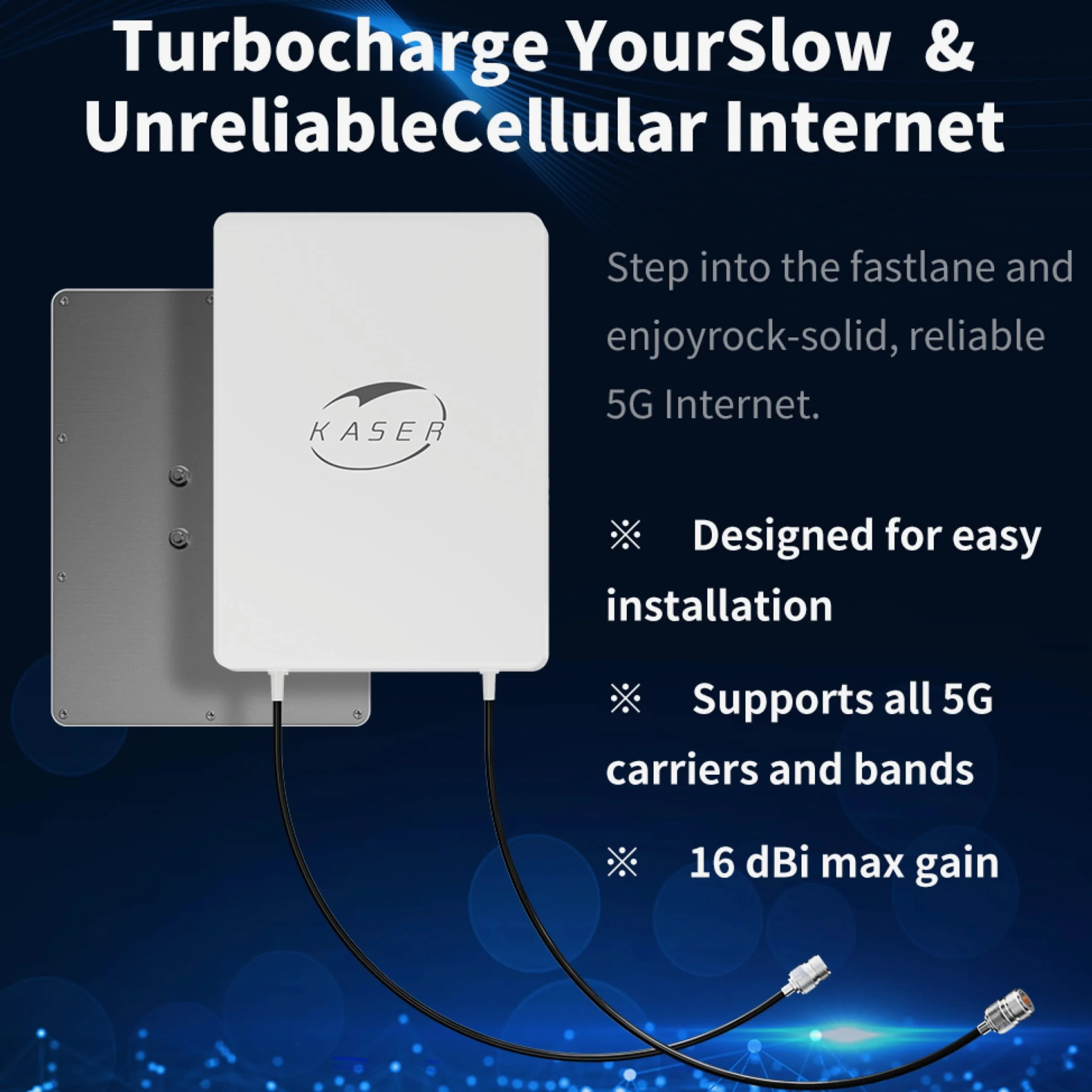 KASER Antenna 5G Esterna Monobanda N78 3300-3800 MHz Pannello Mimo Guadagno fino a 15 dBi Cavi T240 da 10M – V4