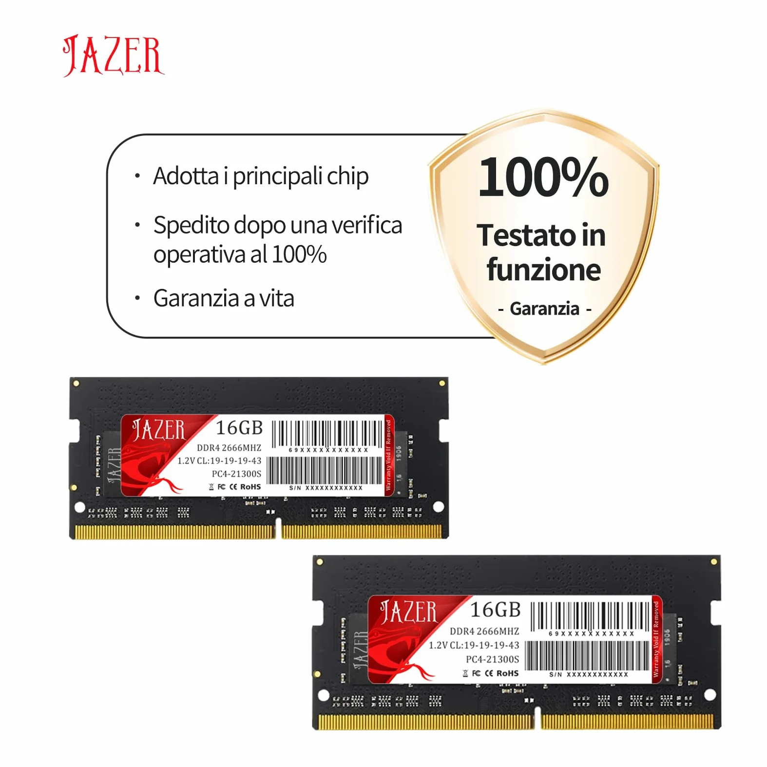 JAZER DDR4 16GB 2666MHz SODIMM PC4-21300 1.2V CL19 Módulo de Memoria para Portátil