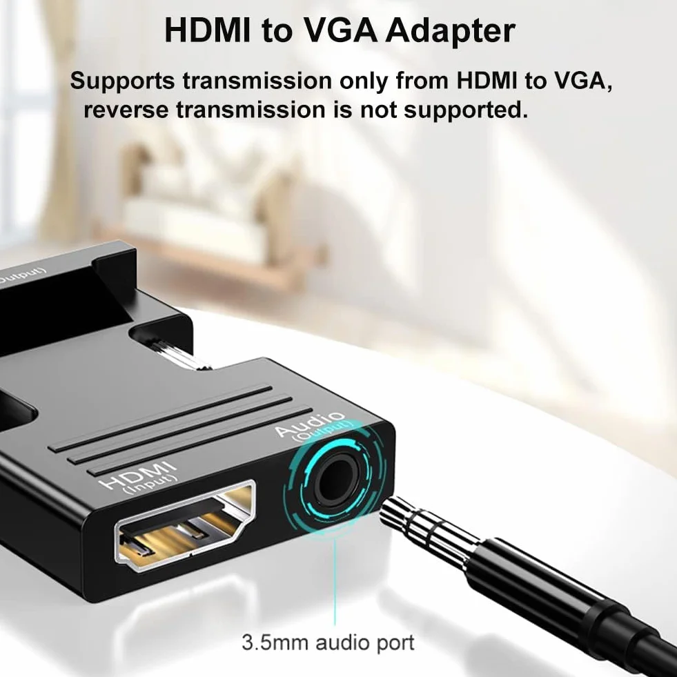 Adattatore HDMI a VGA con Cavo Audio da 3,5 mm, 1080P 60Hz Convertitore da HDMItoVGA, HDMI Femmina a VGA Maschio Adattatore Computer Portatile per Monitor TV