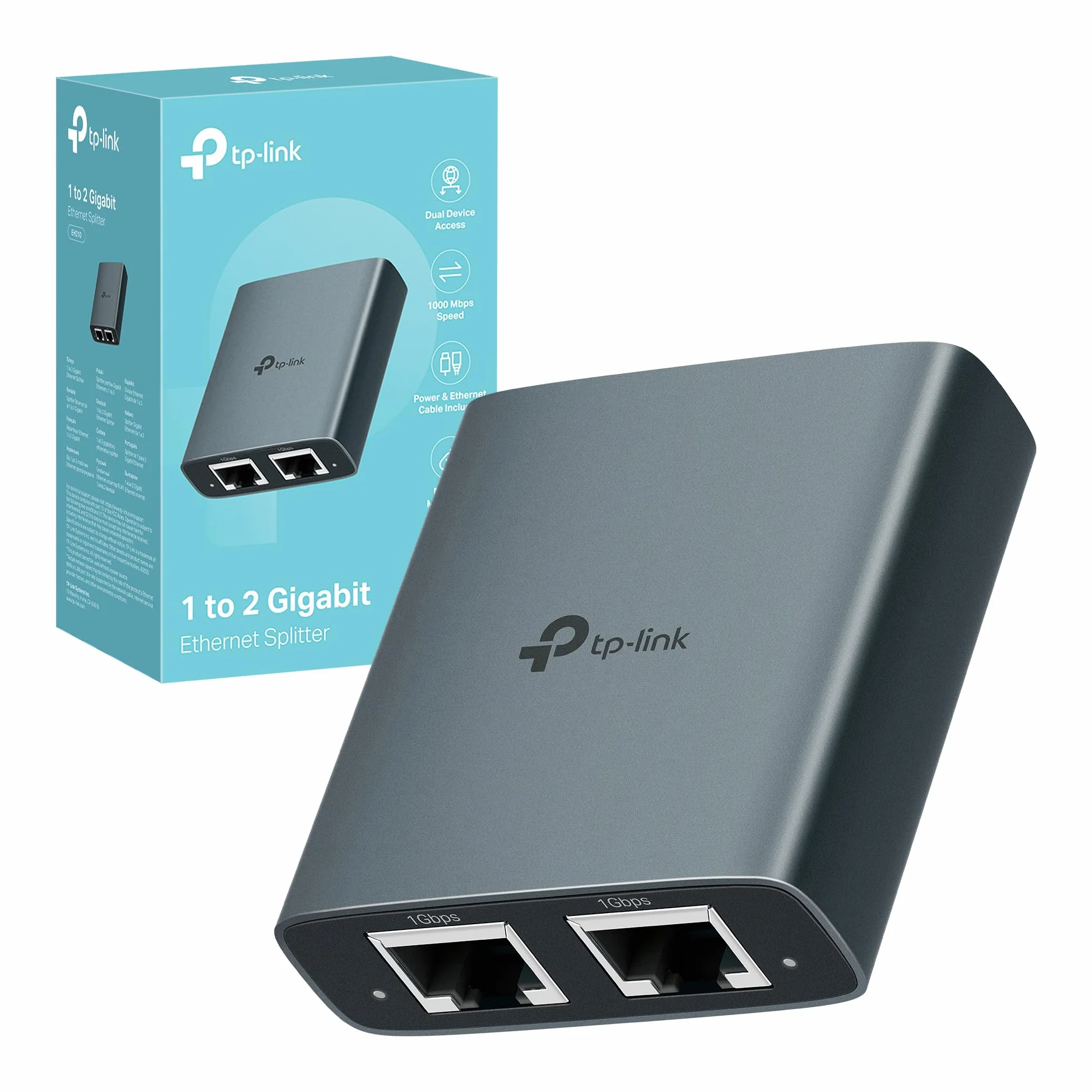 TP-Link EH210 Sdoppiatore Ethernet Gigabit, Velocità Gigabit 1000 Mbps da 1 a 2, Compatibile con Cavi Ethernet di Cat 8/7/6/5e/5, Involucro in Leghe di Alluminio, Plug&Play