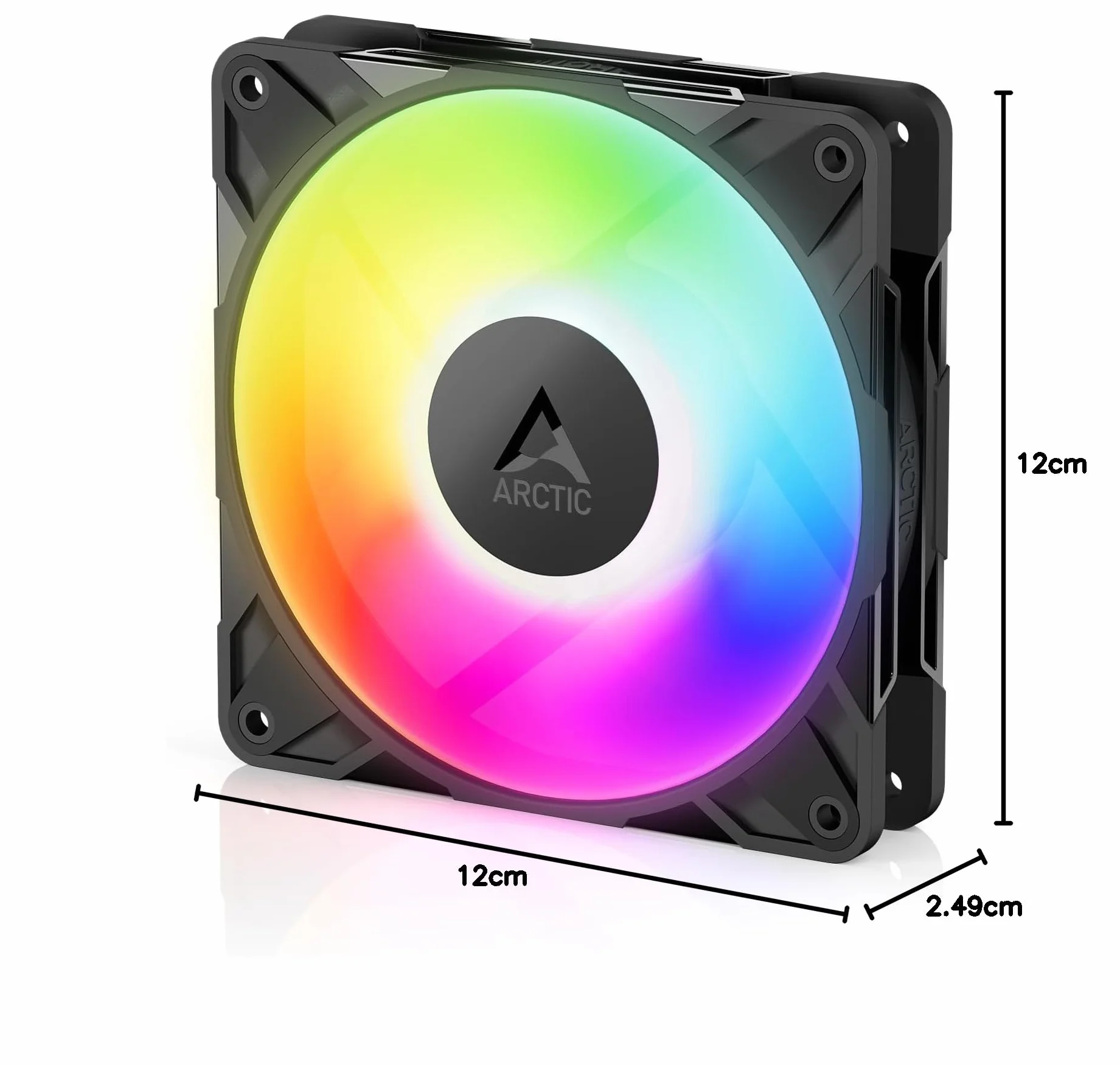 ARCTIC P12 Pro A-RGB - Ventola Potente Premium, Ventola PWM da 120 mm con Sdoppiatore per Cavi a Y, 600-3000 rpm, 0 rpm <5% PWM, RGB digitale 5V, Cuscinetto Idrodinamico, a 4 Pin - Nero