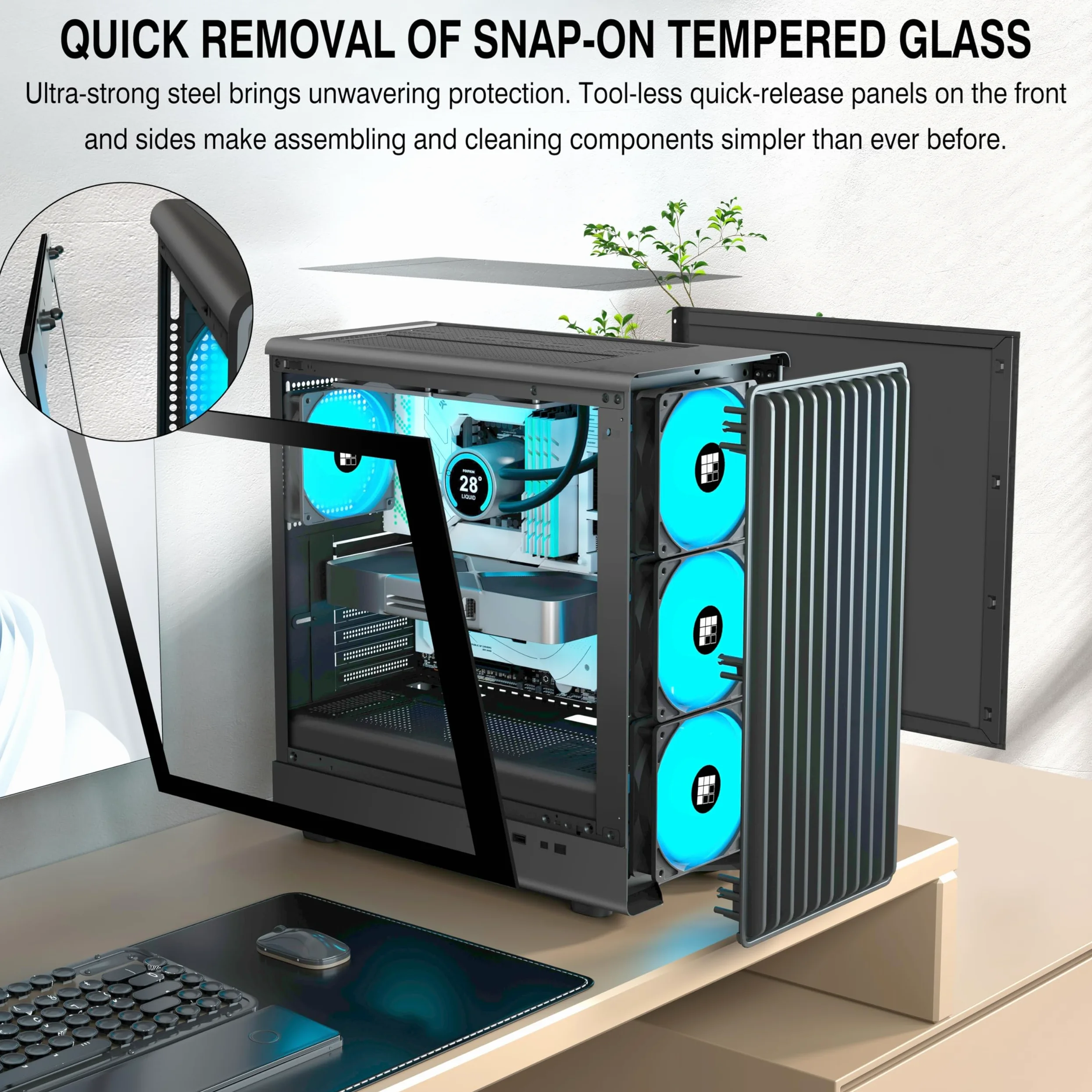 FOIFKIN K6 Case PC ATX con 6 Ventole PWM ARGB-(3 x 140 mm e 3 x 120 mm), Case PC Mid-Tower in Mesh, Alto flusso d'aria, Supporto RAD 240 mm, Case ATX Nero, Case PC Gaming, Type-C (Nero, K6)