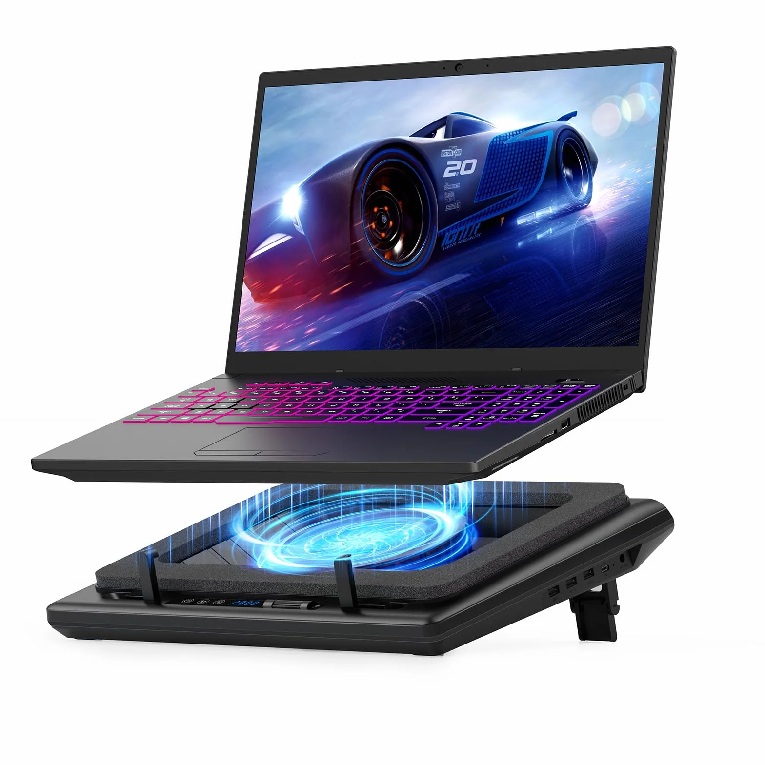 llano raffreddamento per laptop Gaming Basic con velocità regolabile, ventola turbo extra-large da 14 cm e schiuma sigillante per notebook da 38 a 48 cm, hub USB a 3 porte(Nessun RGB)