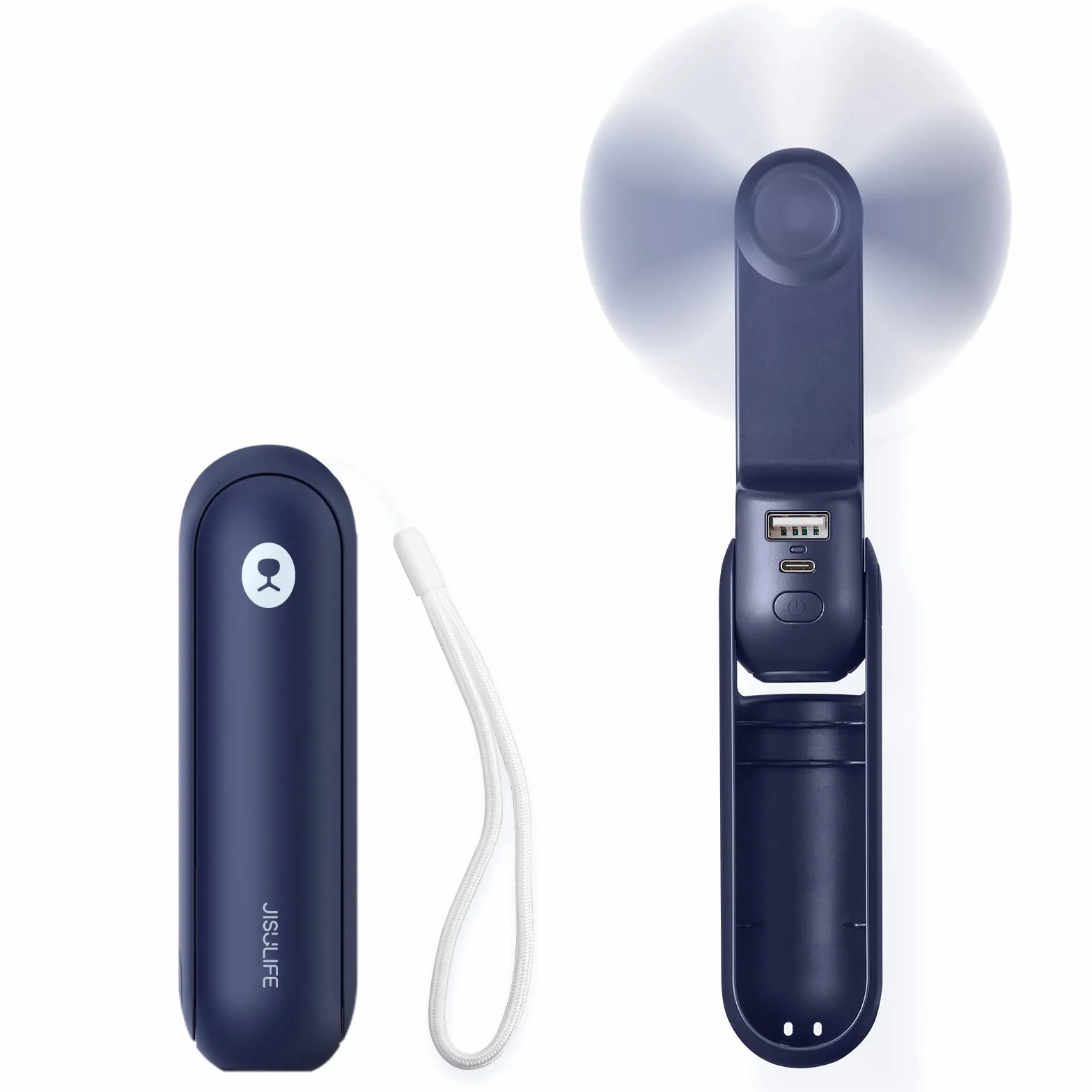 JISULIFE Ventilatore Portatile, Mini 3 In 1 con Batteria Ricaricabile, Ventilatore Tascabile Personale per Viaggi, Rsterni, Power Bank USB, Torcia Elettrica, Regali Ideali Essenziali - Blu