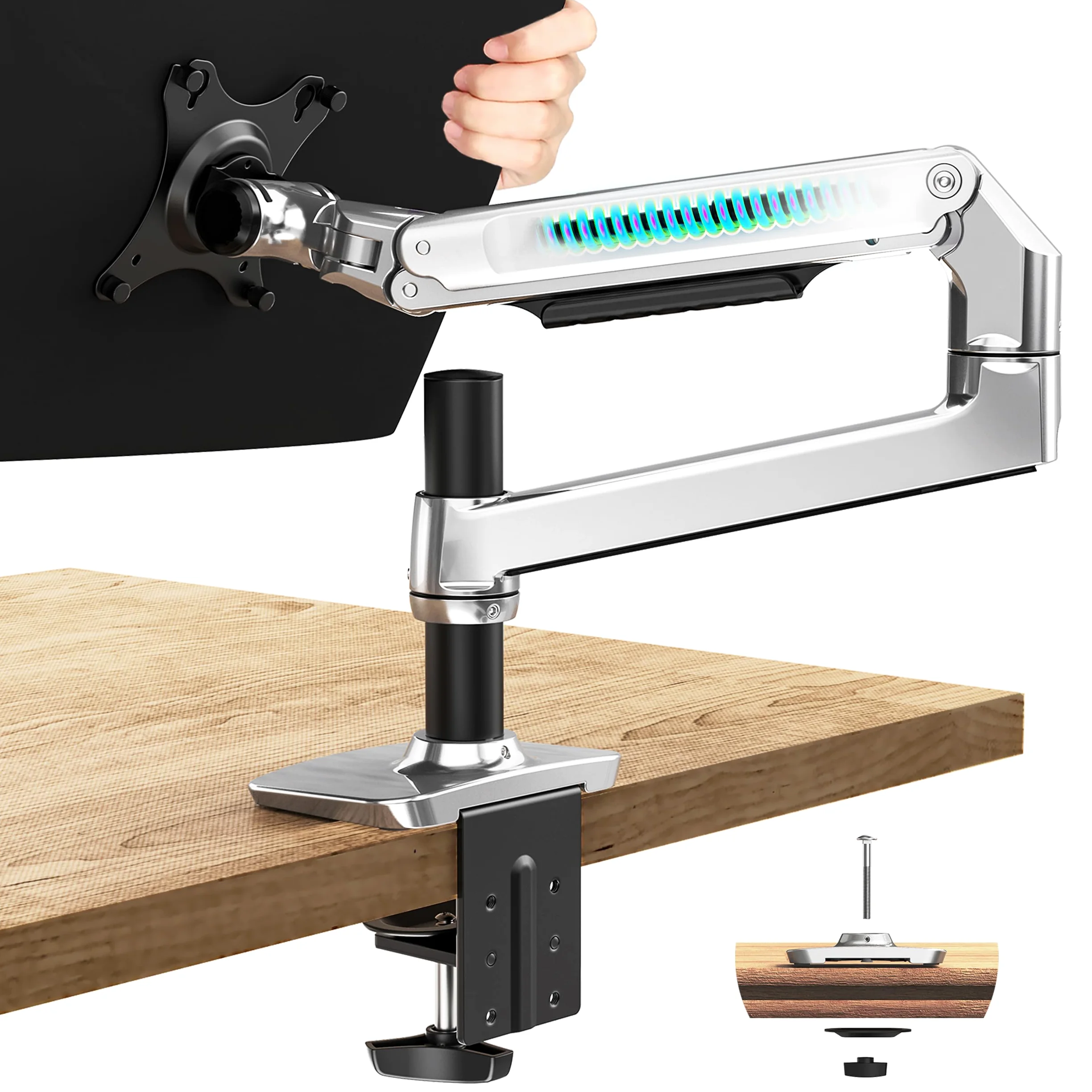Ergounion Braccio singolo per monitor da scrivania, supporta schermi fino a 40 pollici e 11,3 kg, completamente regolabile, supporto per monitor Vesa con morsetto a C e base con passacavo, in