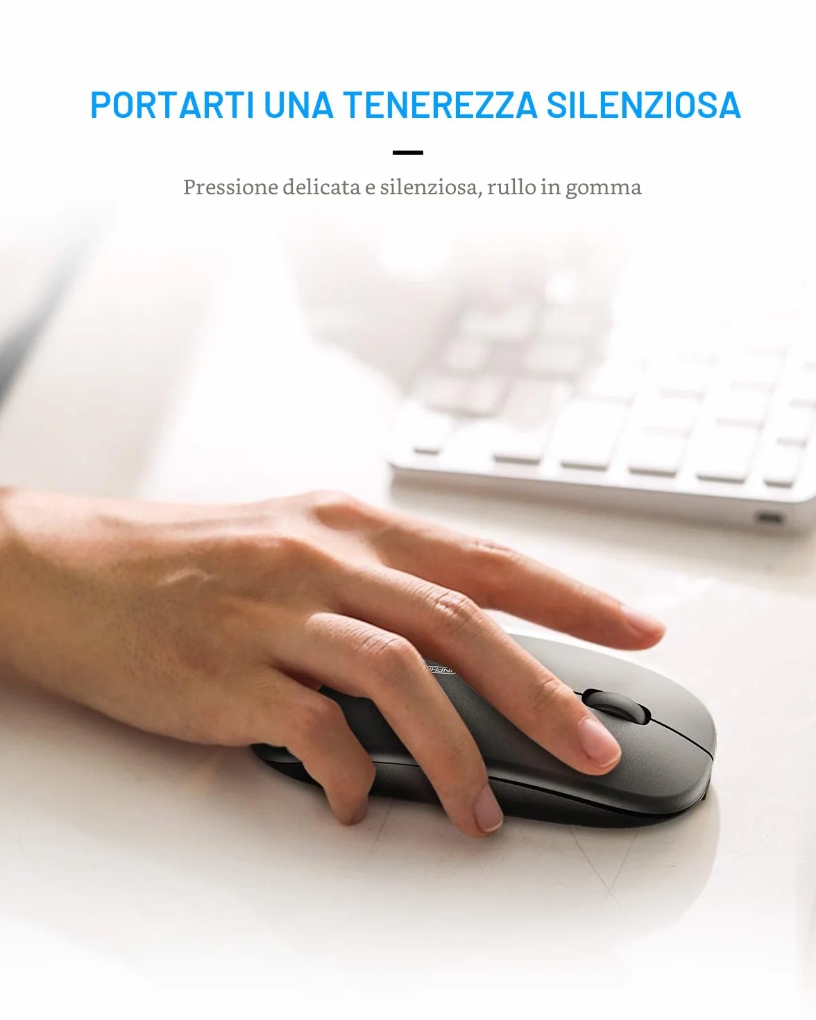INPHIC Mouse wireless ricaricabile, ultra sottile 2.4G silenzioso mouse senza fili ottico 1600 DPI con ricevitore USB per laptop, MacBook, PC, Windows, ufficio, carica batteria visibile, nero