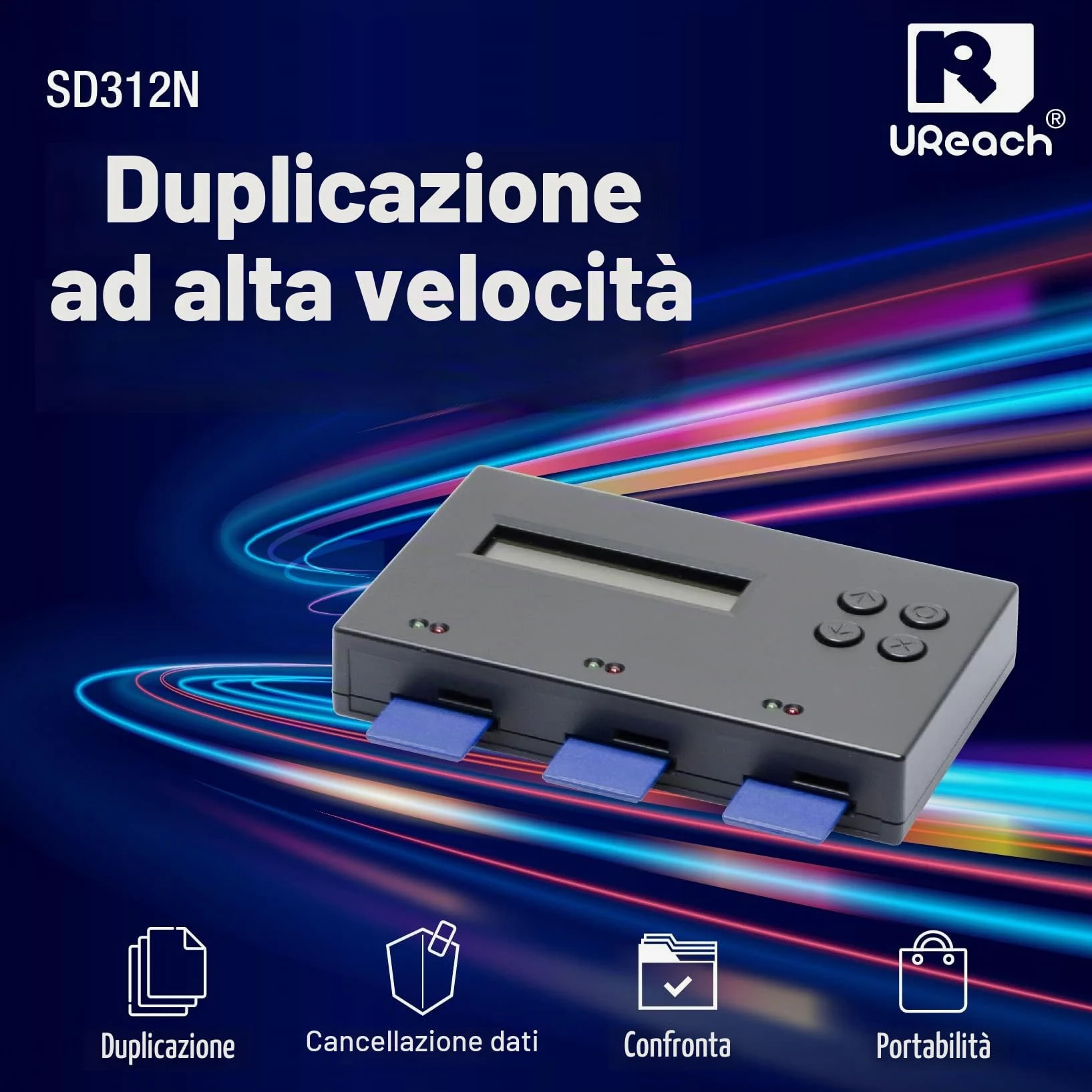 UReach SD312N - Duplicatore di schede SD MicroSD da 1 a 2 schede di memoria TF, stazione di copia per Raspberry Pi di backup dei supporti