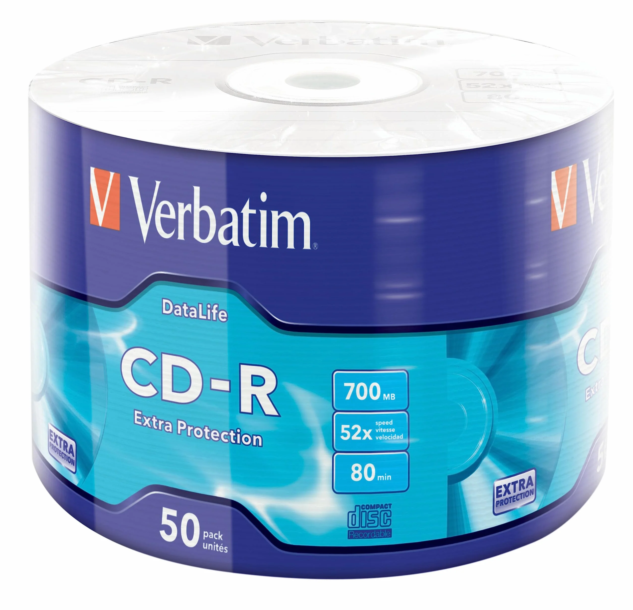 Verbatim CD-R Extra Protection, 700 MB di archiviazione dati CD vergini, ideale per la registrazione di foto e video, compatibile con qualsiasi unità CD convenzionale, confezione da 50