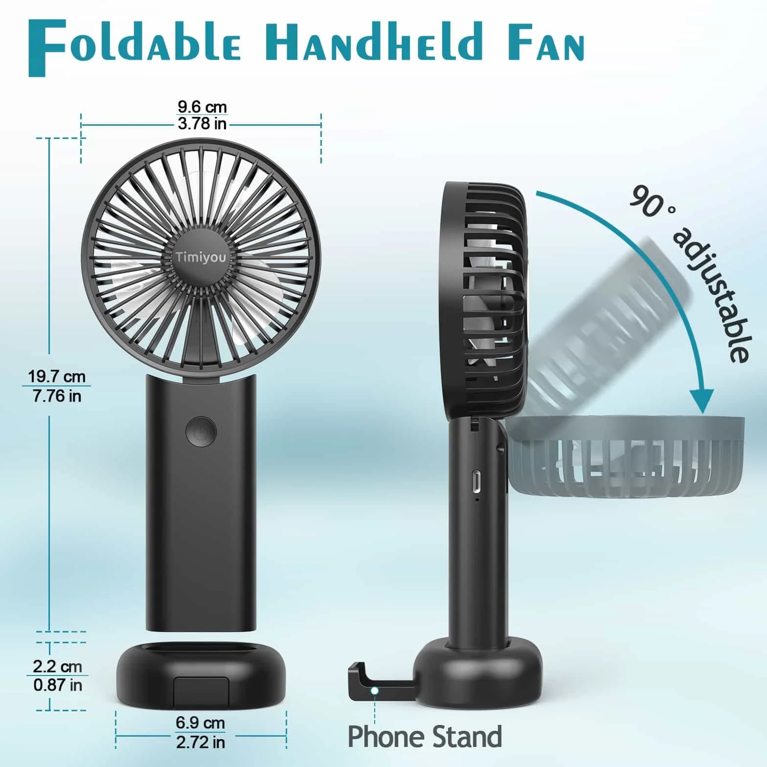 Timiyou Mini Ventilatore Portatile, Ventilatore da Tavolo USB Piccolo, 3 Velocità, a batteria, Pieghevole, Perfetto per Casa, Ufficio, Camera da Letto e Viaggi all’aperto