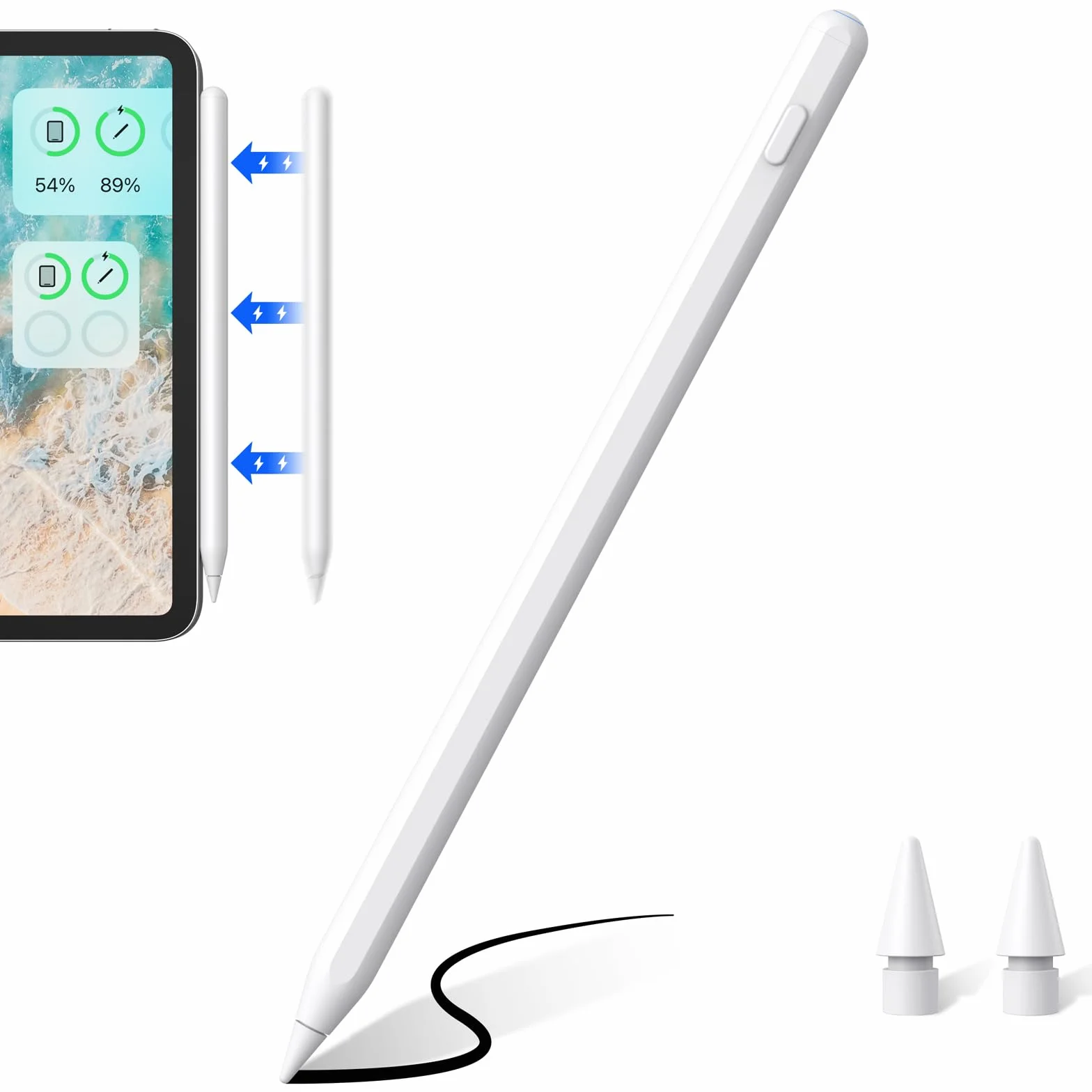 Penna Compatibile con Apple iPad 2018-2024 con Palm Rejection e Ricarica Wireless per iPad 6-10th Air 3-5th Mini 5/6th Pro 11 1-4th Pro 12.9 3-6th