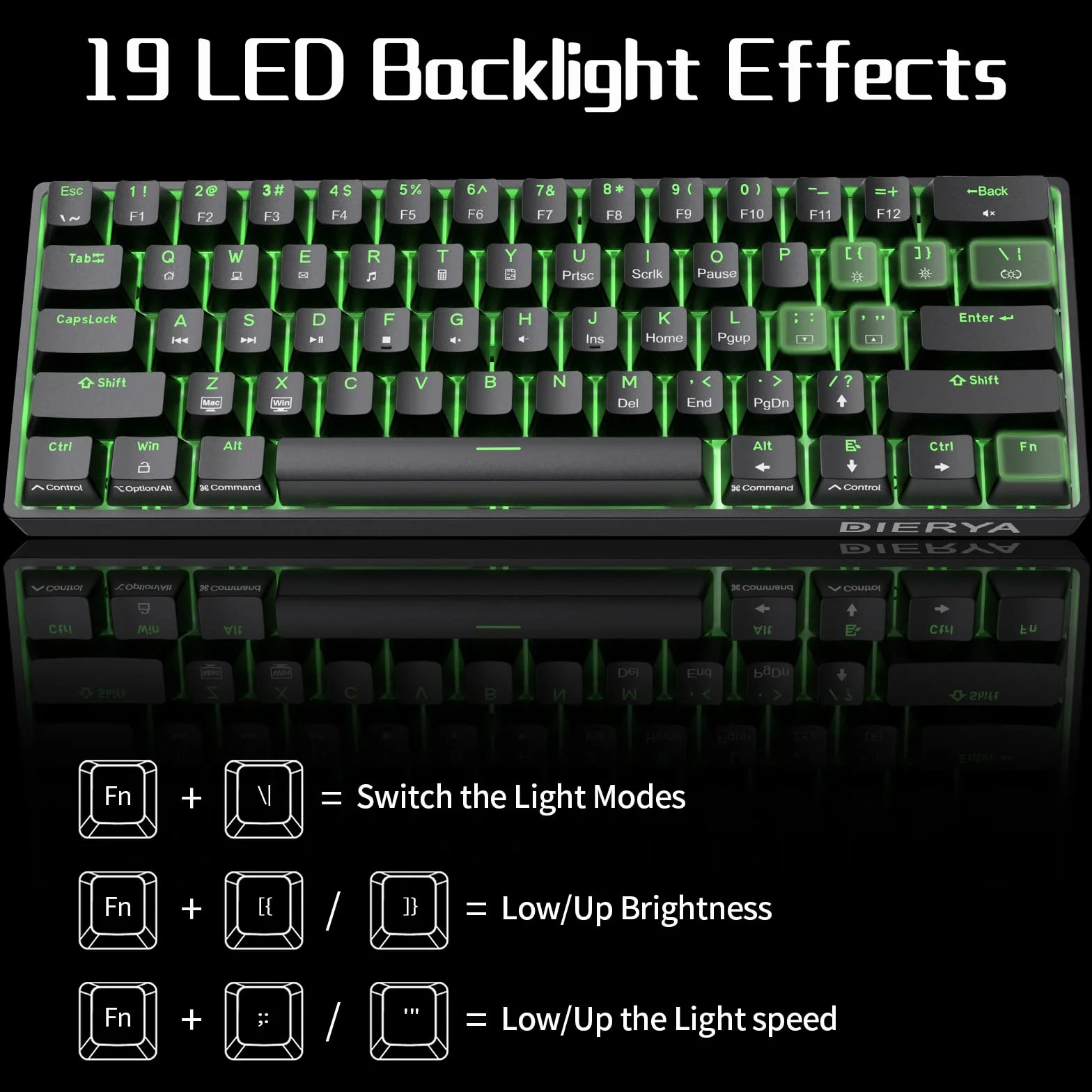 Dierya Tastiera da Gaming Meccanica al 60% con Interruttori Meccanici Lineari,DK61se Keyboard Gioco Monocromatico RGB Type-C Mini Compact 61 Tasti Anti-Ghosting（Layout US,QWERTY） Nero